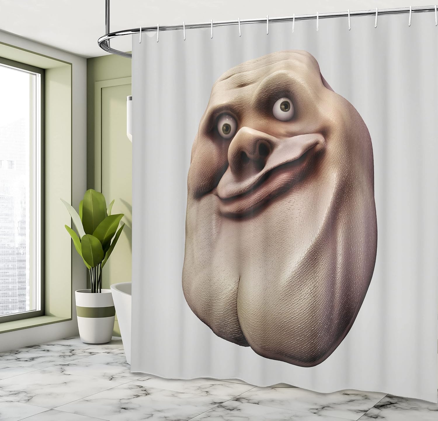Ambesonne Humor Shower Curtain, Awkward Meme Face Unusual Facial Gesture Ugly Mock Smug Forum Art Design, Cloth Fabric Bathroom Decor Set with Hooks, 69" W x 75" L, Pearl and Tan