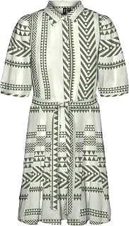VERO MODA Female Shirt Blouse Dress VMDICTHE Short Dress S Snow White/Aop: Ibiza Hedge Green