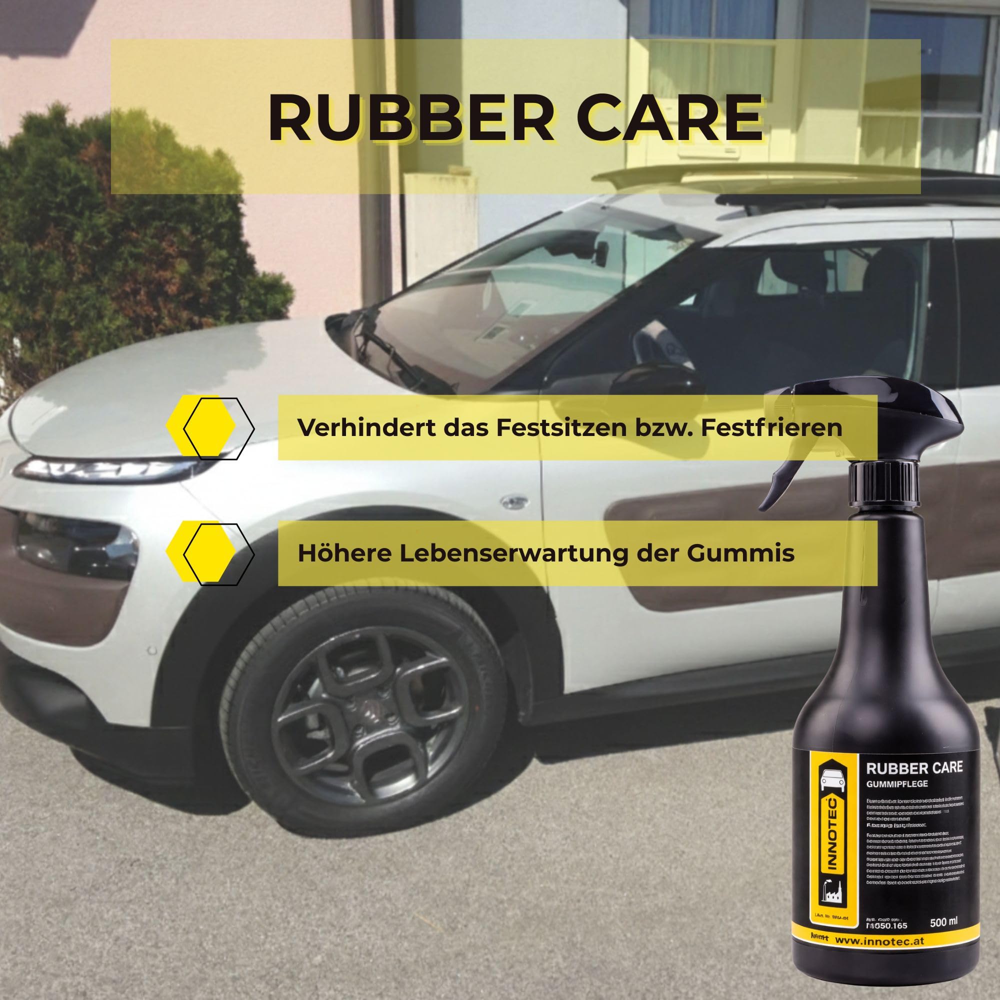 2 Stück INNOTEC Rubber Care 500 ml – professionelle Gummipflege für Fahrzeugdichtungen, Reifen, Türgummis & Kunststoffteile – schützt vor Austrocknung, Versprödung & Frost – pflegt und reinigt