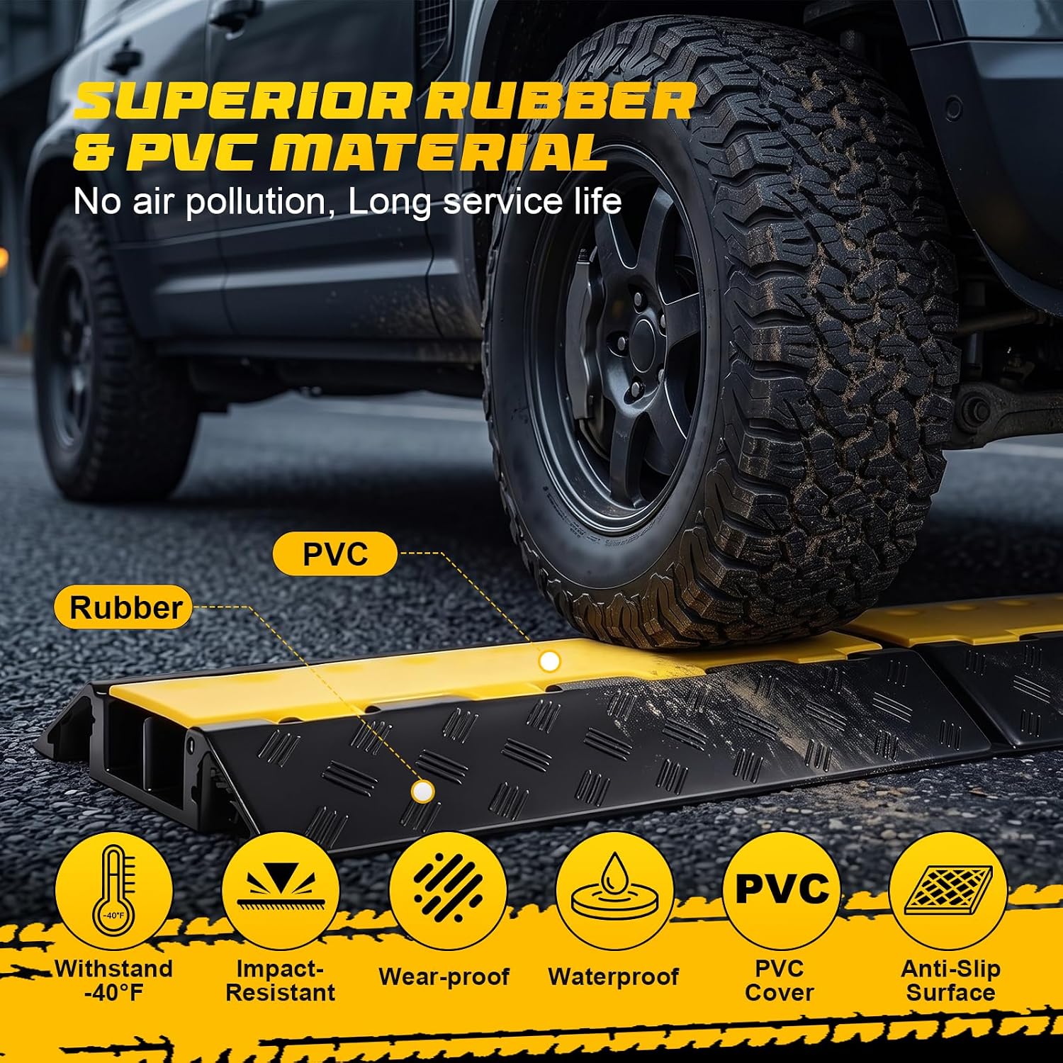 Rubber Cable Ramp Cord Cover Cable Protector Ramps Wire Hose Protective 2 Channel 22000 LBS Load Capacity Traffic Speed Bump for Asphalt Concrete Gravel Driveway Outdoor Indoor (2 Pack)