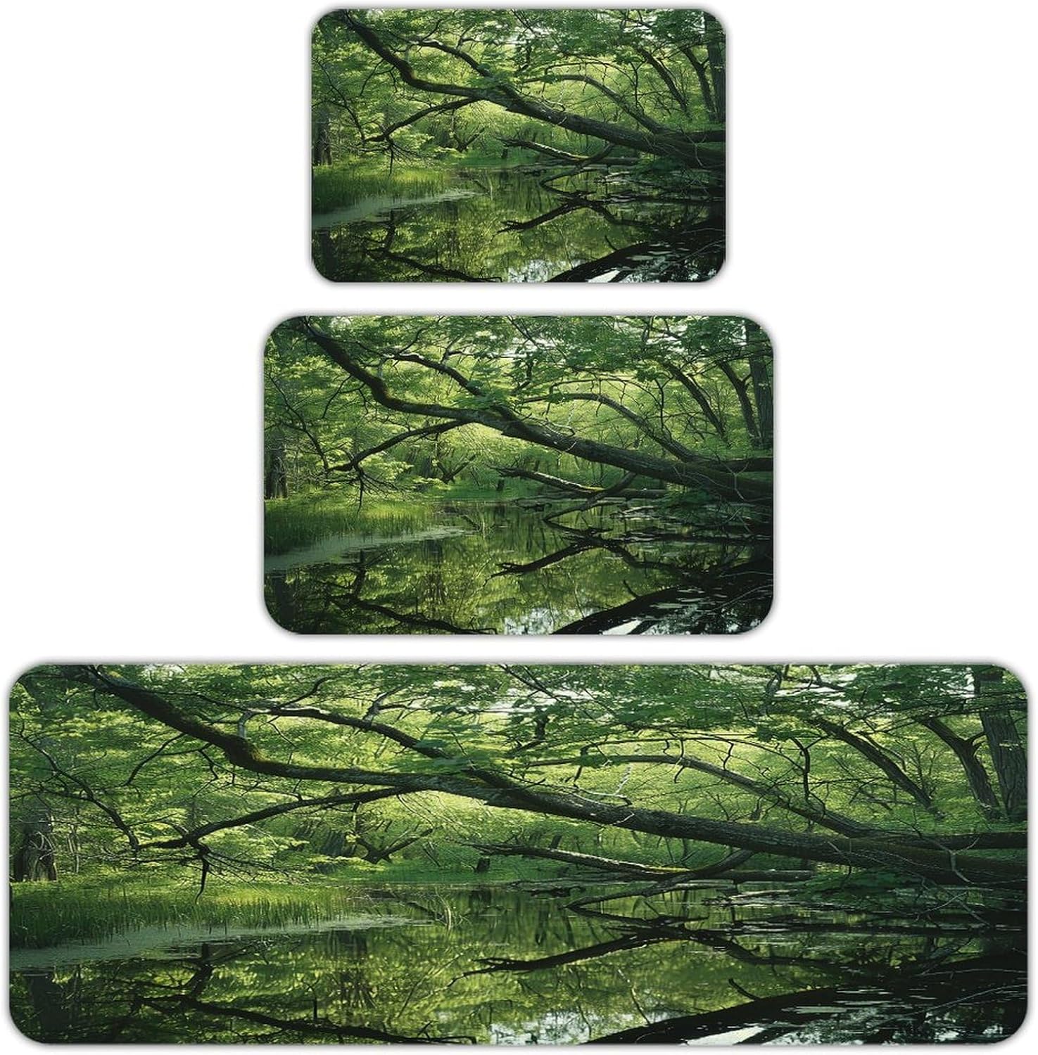 an Ancient Swamp Kitchen Mats Soft Absorbent Rugs for Floor Non Slip Washable Kitchen Mats Fashion Rectangular Rugs for Three-Piece Set for Laundry Office Home Sink