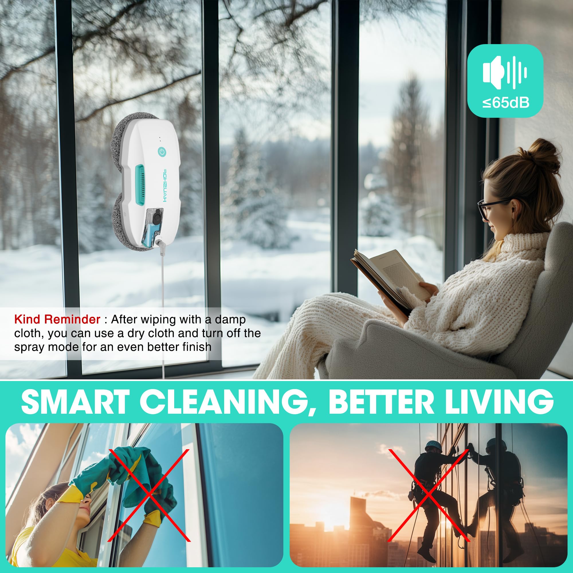 Robot limpiador de ventanas con succión de 3800 Pa, rociador de agua automático, planificación de rutas AI y detección de bordes, control remoto para ventanas de gran altura, puerta de vidrio 4
