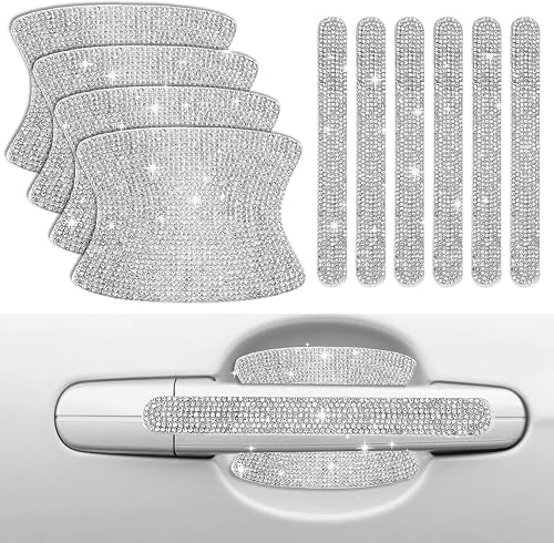 Crystal Car Door Handle Scratches Protector - 10PCS Silver Rhinestone Stickers - Bling Auto Accessories for Women