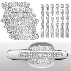 Crystal Car Door Handle Scratches Protector - 10PCS Silver Rhinestone Stickers - Bling Auto Accessories for Women