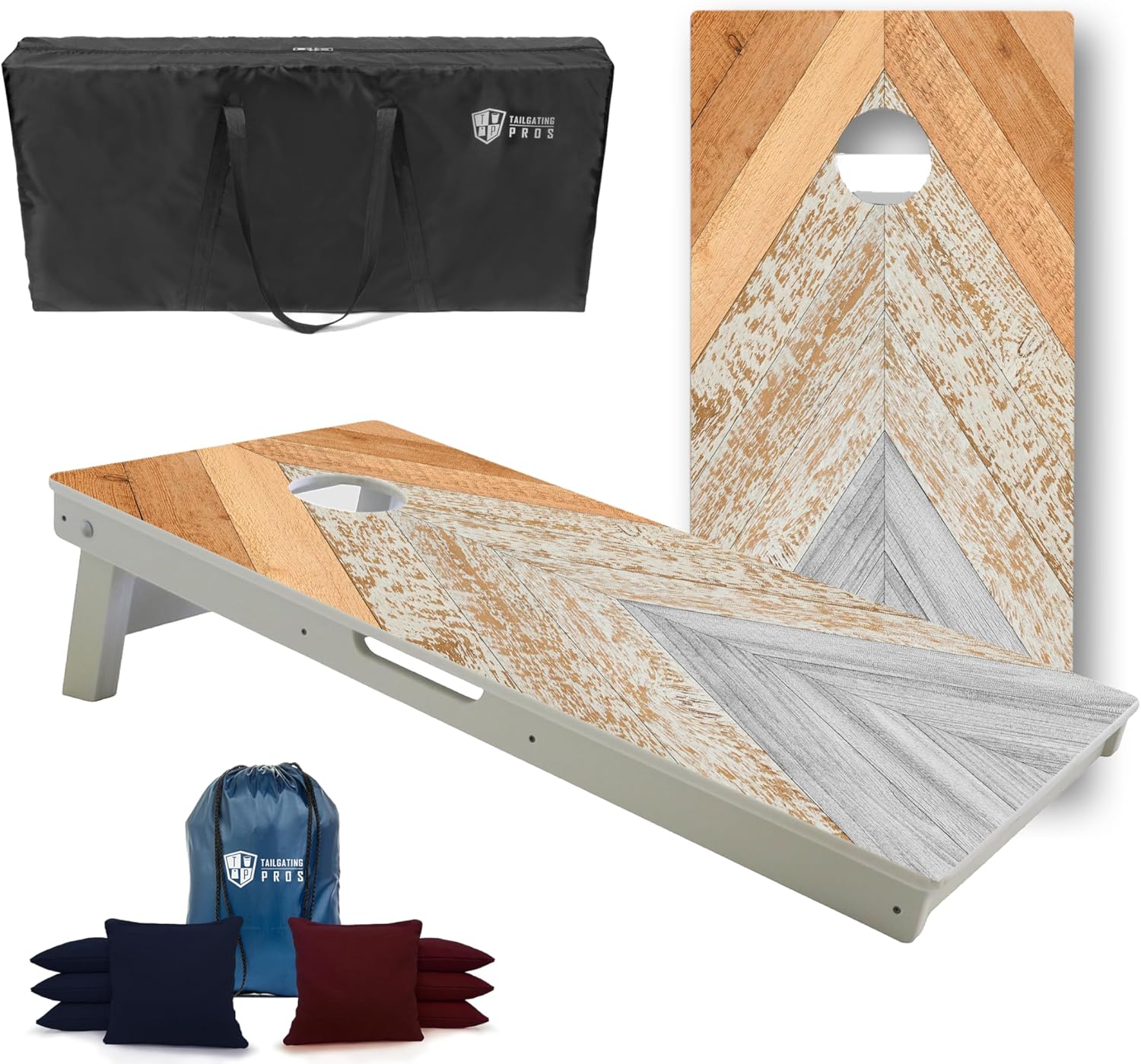 Tailgating Pros All-Weather Cornhole Boards - 4'x2' Weather Resistant Cornhole Set- Carrying Case & Set of 8 Corn Hole Bean Bags w/Tote Included