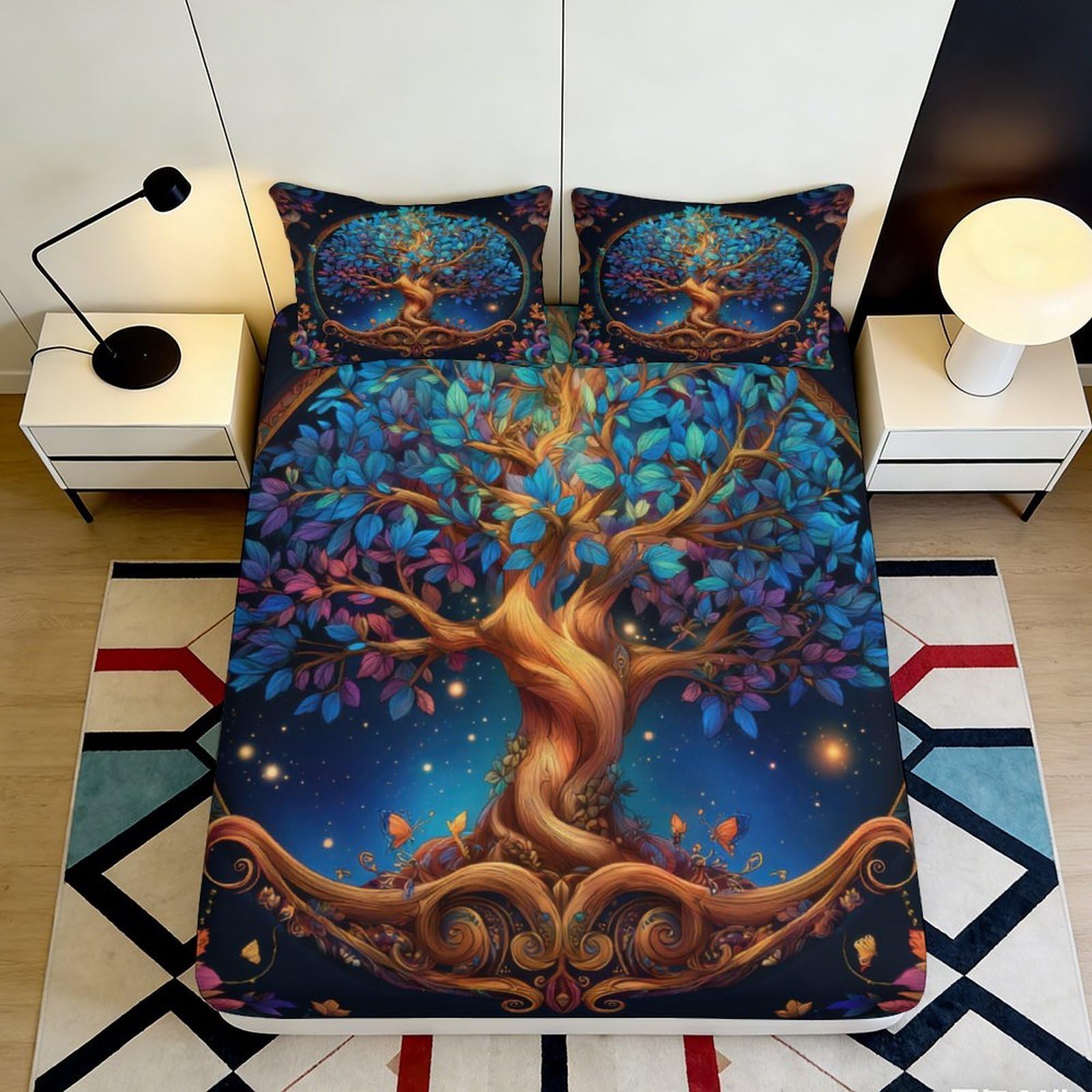 3D Printed Fantasy Tree Fitted Sheet Microfiber Soft Bedroom Decor Dream Forest Mattress Cover for Home Guest Room 90x200x25cm