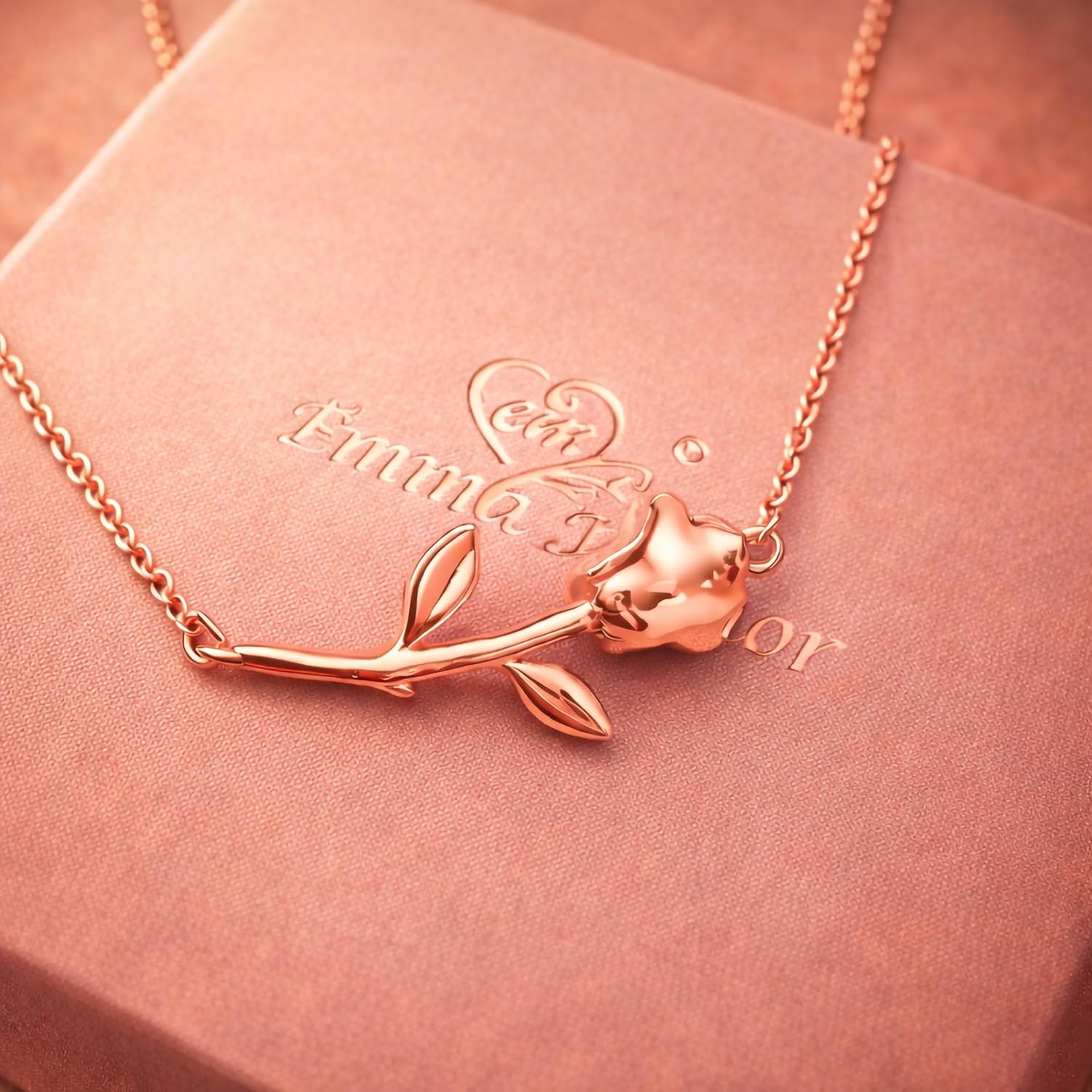 14k Gold Plated Rose Flower Necklace for Women, Elegant Rose Pendant with CZ Accents, Romantic Floral Jewelry Gift for Her