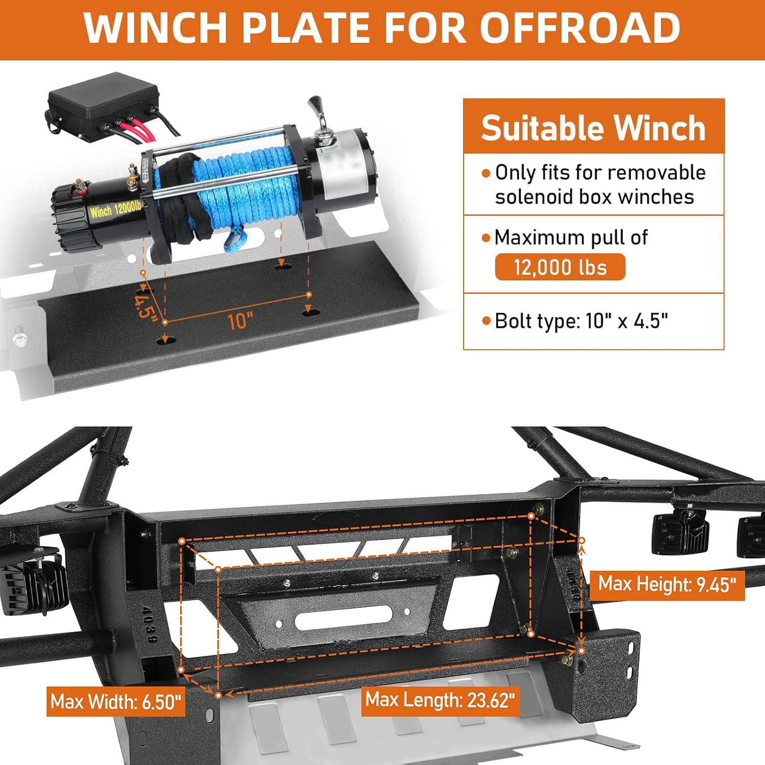 Hooke Road Tacoma Front Bumper w/Winch Plate for 2005-2011 Toyota Tacoma 2nd Gen, Offroad Steel Tube Bumper with Skid Plate and 4 LED Lights