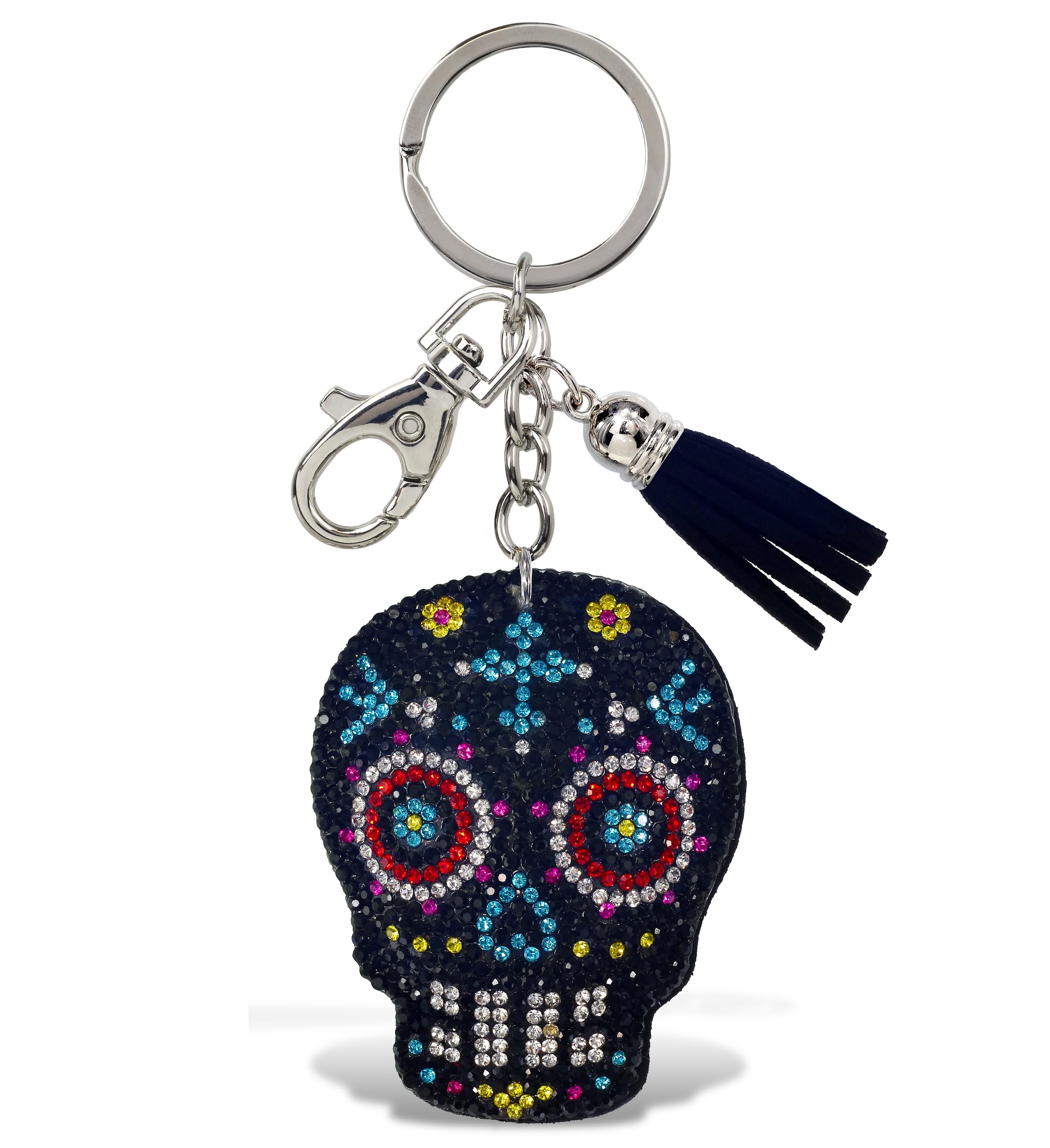 Amazon.com: Aqua79 Sugar Skull Keychain - Black Sparkling