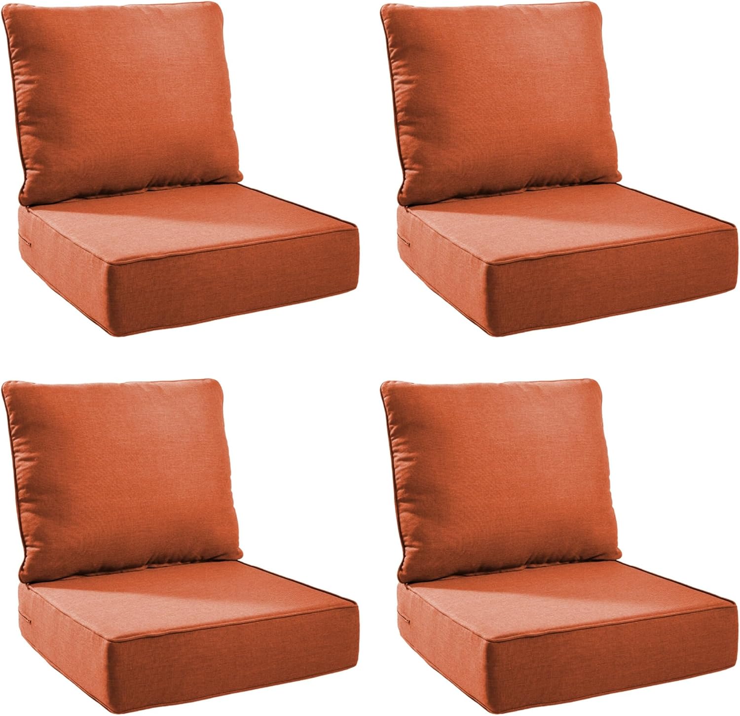 Outdoor Cushion Set for Furniture Patio Furniture, UV Resistant, Water Resistant - 6 Inch Thick Foam Garden Cushions 24x24 Inch Patio Seat Covers for Chair/Sofa/Couch | Orange | 4-Pack |