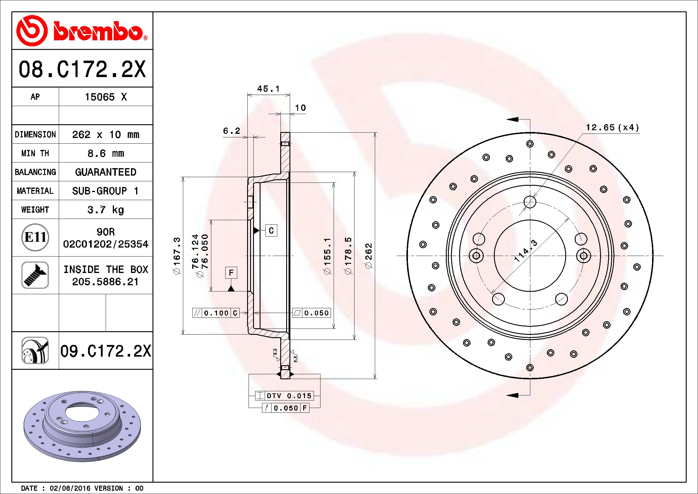 Brembo Xtra 08.C172.2X - Tarcza Hamulcowa Tył, Zestaw 2