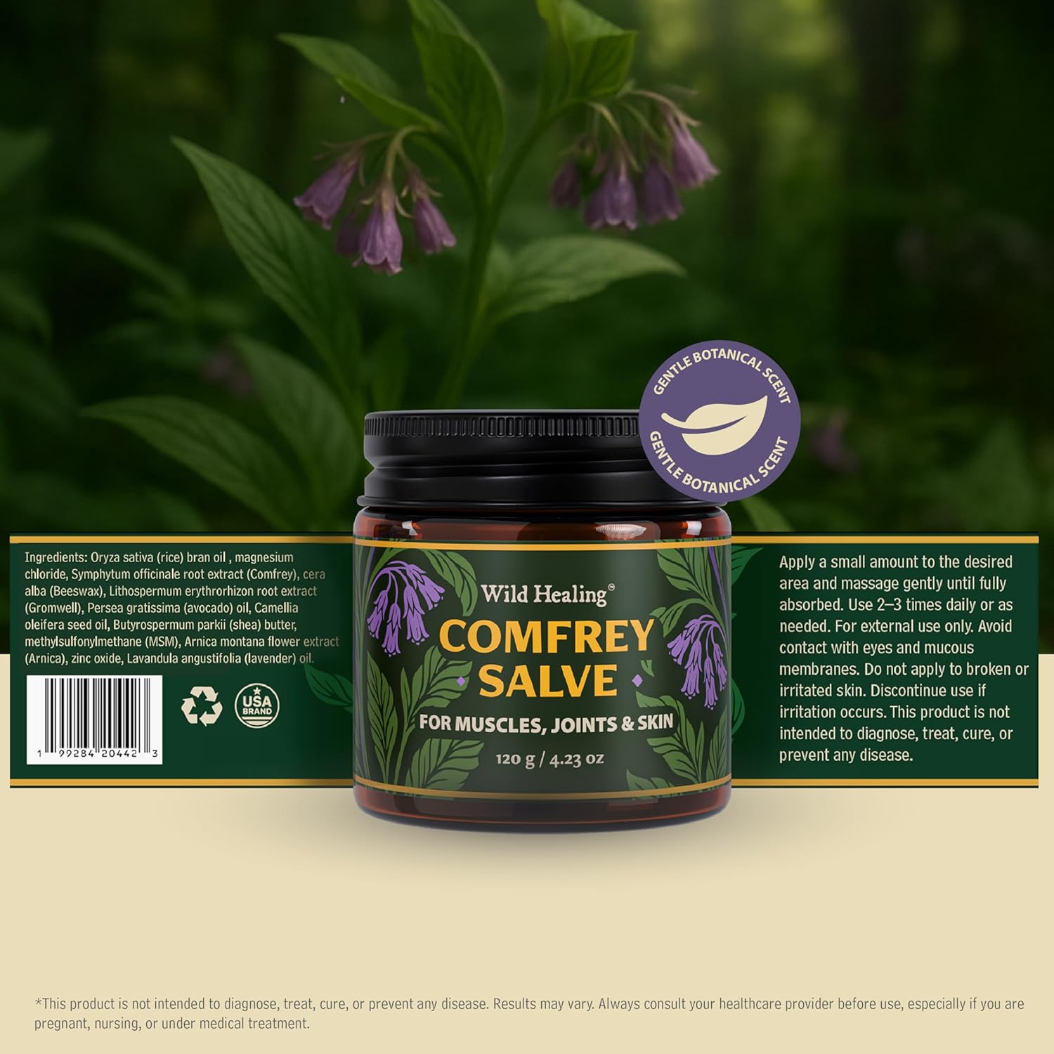 Wild Healing Comfrey Salve – Concentrated Herbal Balm with Arnica, Magnesium & MSM – Soothing Botanical Cream for Joints, Muscles & Dry Skin – 4.23 oz - Image 9