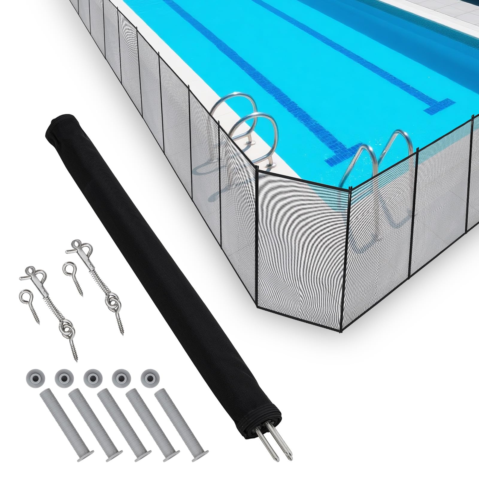 Garvee Valla de Seguridad para Piscinas de Fibra Compuesta, Malla 320 g/m² y Marco de Aluminio Reforzado, Barrera Desmontable para Piscinas y Exteriores, Montaje Sencillo, 1,22 x 14,63 m, Negro