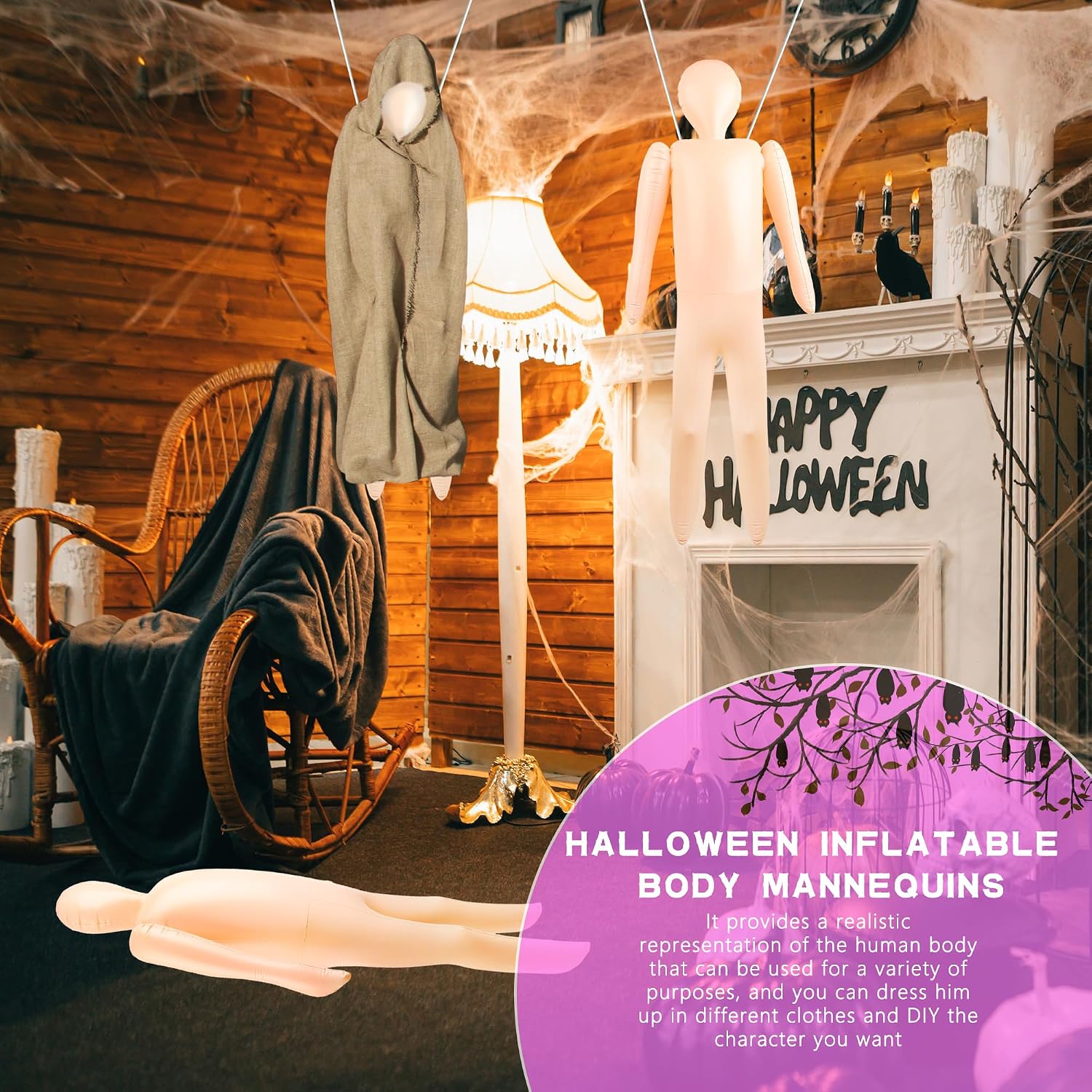 3 Pcs 59 Inch Inflatable Body Mannequin Blow Up Dummy Full Body DIY Cosplay Props for Creepy Haunted House Halloween Indoor Outdoor Decorations