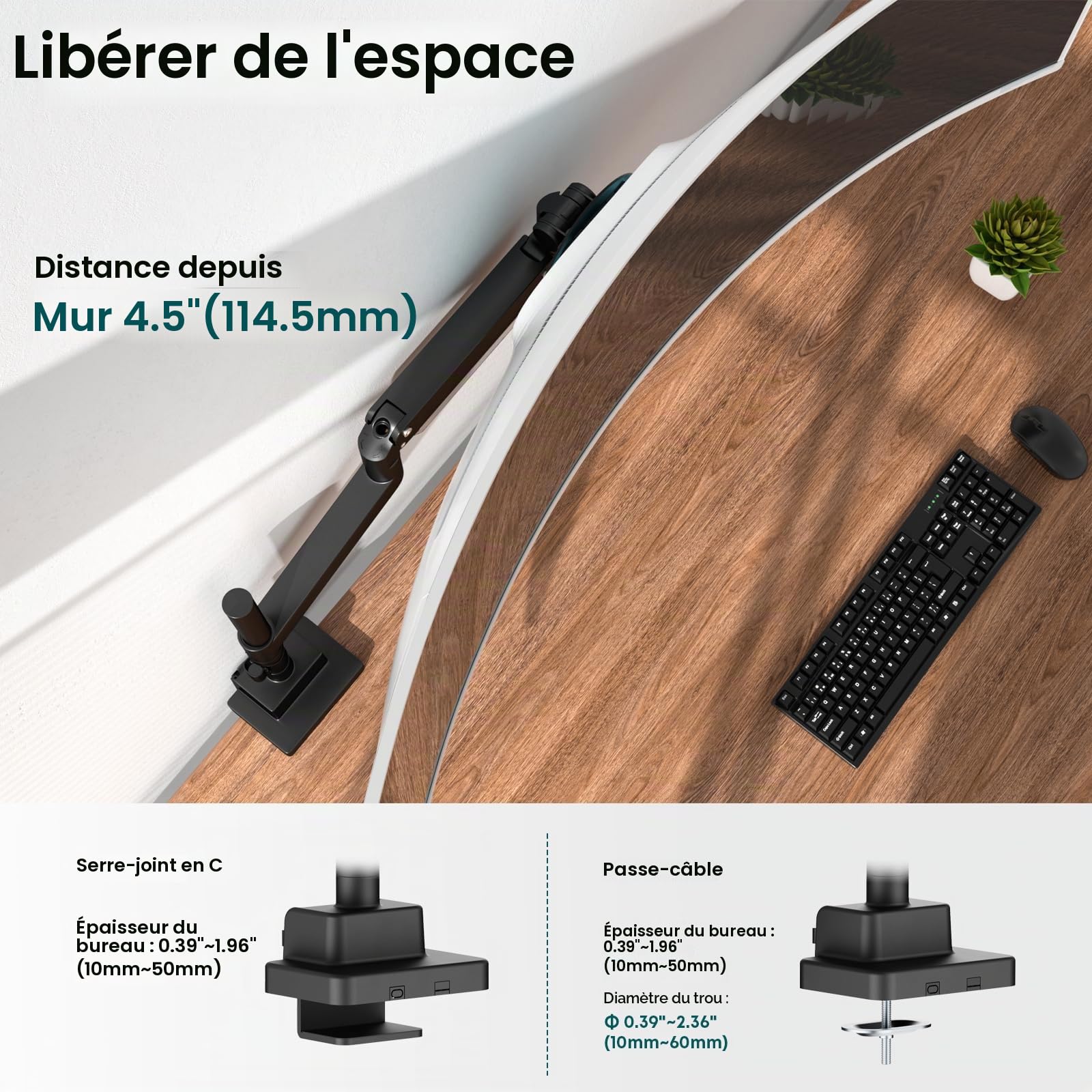 Support Ecran PC pour 24-57 Pouces écran Plat et Incurvé,Max.27 kg