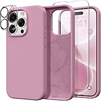 Vista 164 de GONEZ Funda de silicona para iPhone 14 Pro Max, compatible con MagSafe, con protector de pantalla + protector de lente de cámara, silicona líquida a