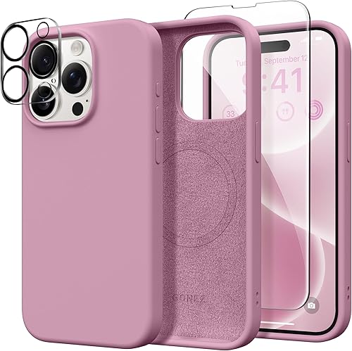 Miniatura 164 de GONEZ Funda de silicona para iPhone 14 Pro Max, compatible con MagSafe, con protector de pantalla + protector de lente de cámara, silicona líquida a