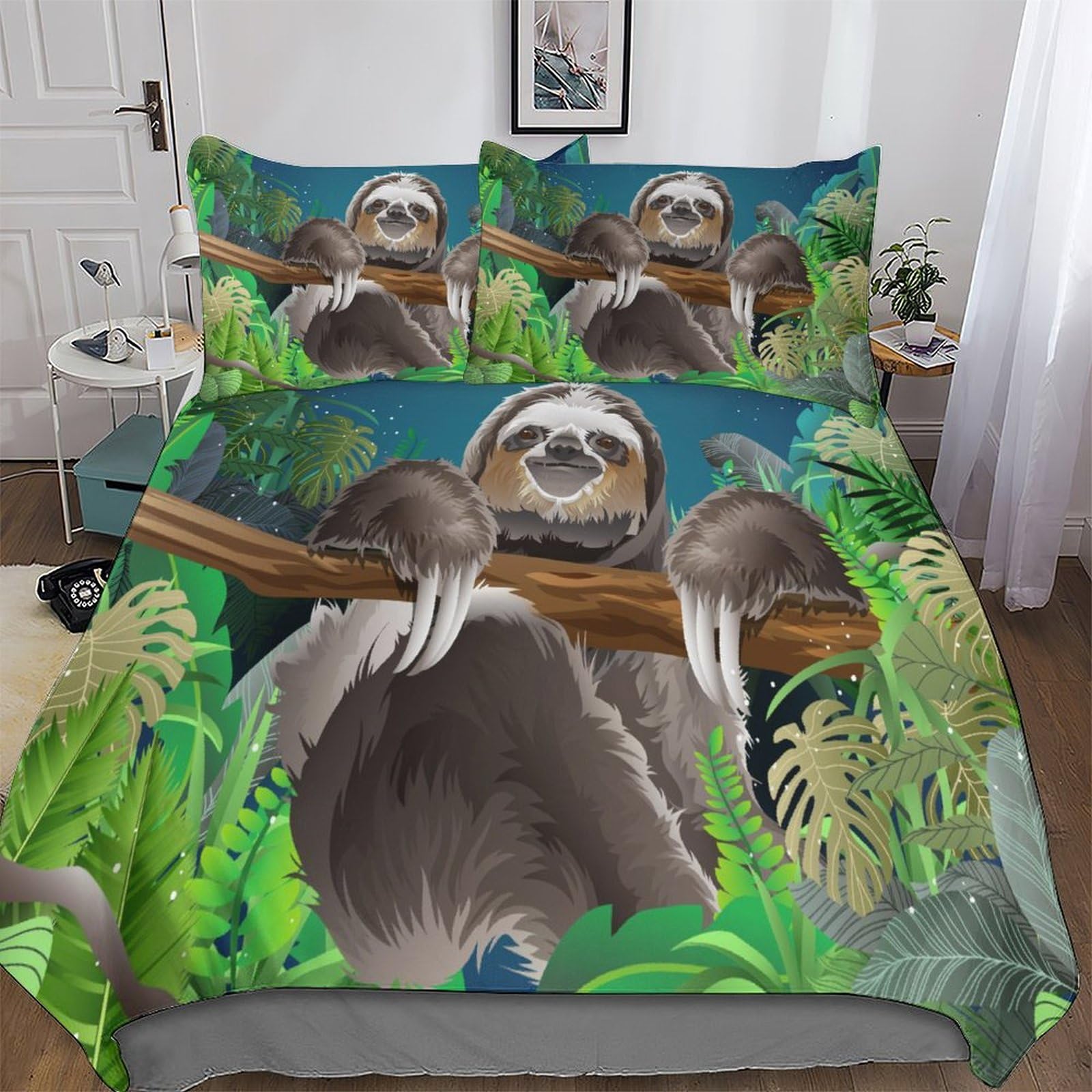 GGJJTT Sloth Duvet Cover Print Bedding Comforter Cover for Boys And Girls Soft Microfiber Quilt Cover 3 Piece with Pillowcase Double 200x200cm