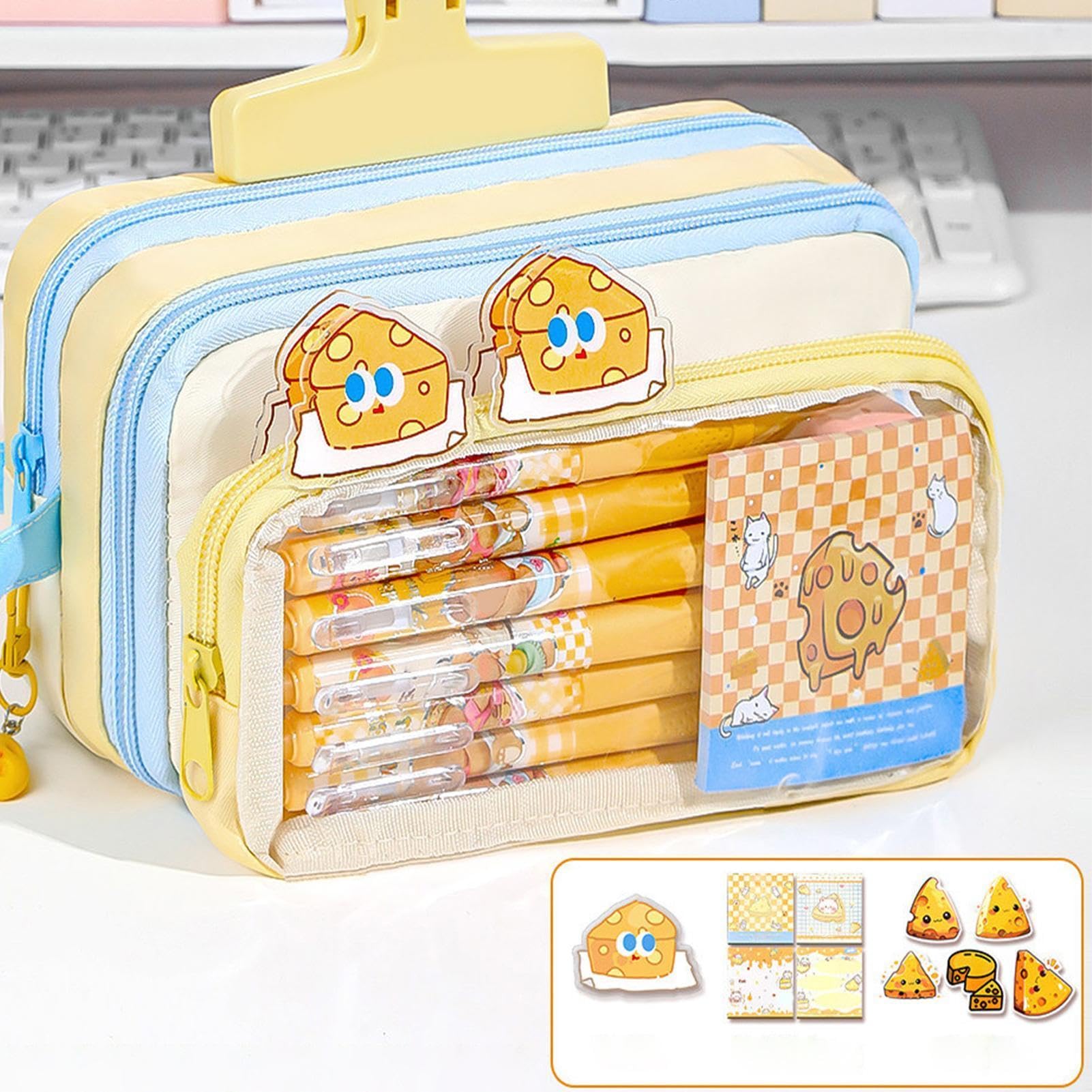 Astuccio con Forniture Cartoon Formaggio Grande Capacità | Set di astucci per bambini, per lezioni mattutine, fine settimana, gite, casa, ragazzi, ragazze, studenti