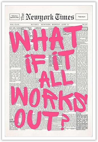 Drimiler Póster retro de periódico rosa con texto en inglés What If It All Workout (What If It All Workout) en lienzo para pared, cita positiva,