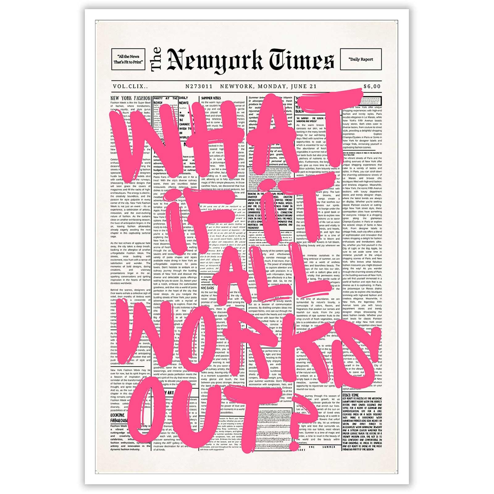 Drimiler Retro Newspaper Pink Font Poster What If It All Works Out Canvas Wall Art Positive Affirming Quote Minimalist Prints Painting For Home Bedroom Dorm Wall Decor 12x16in Unframed