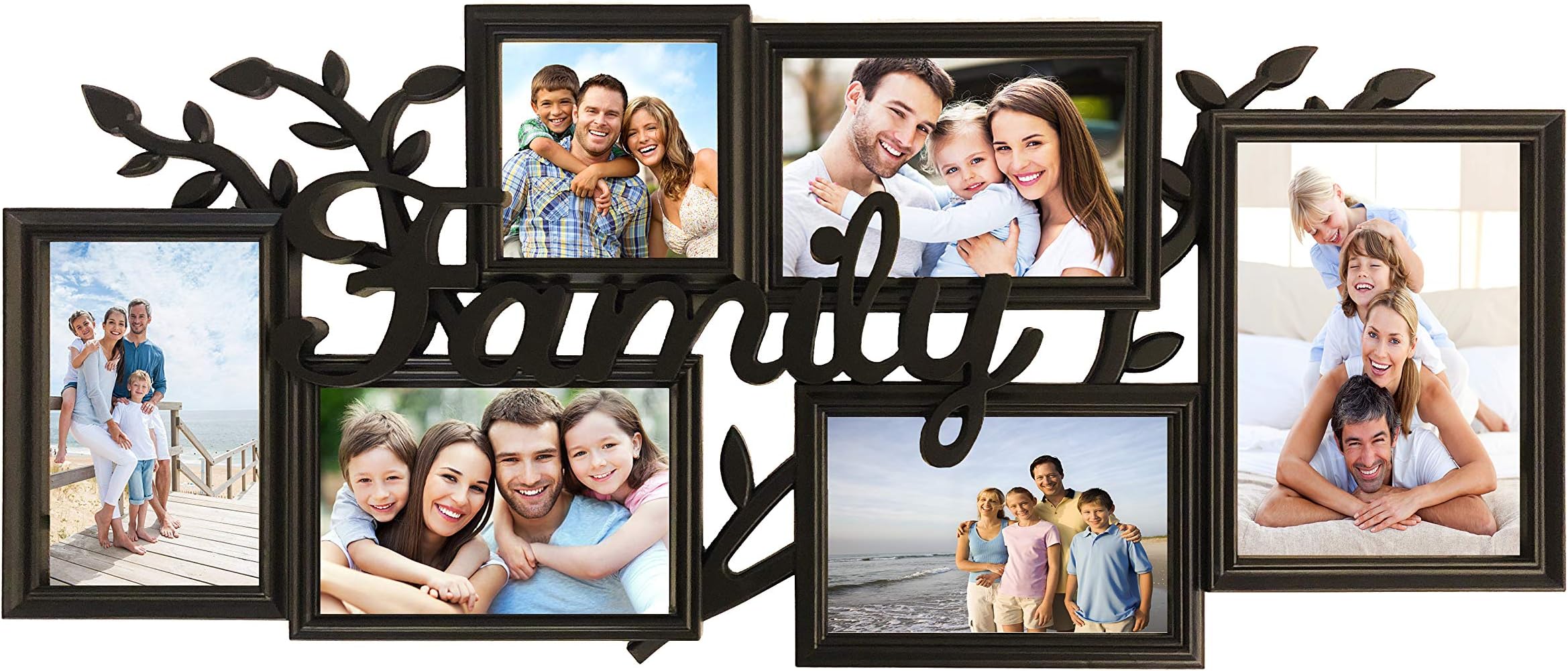 Family Photos Collage Picture Frames Wall Hanging Collage Picture Frame with Various Shaped 6 Openings Six 4x6 Photo Frame for Reunions, Birthday & Family Picture