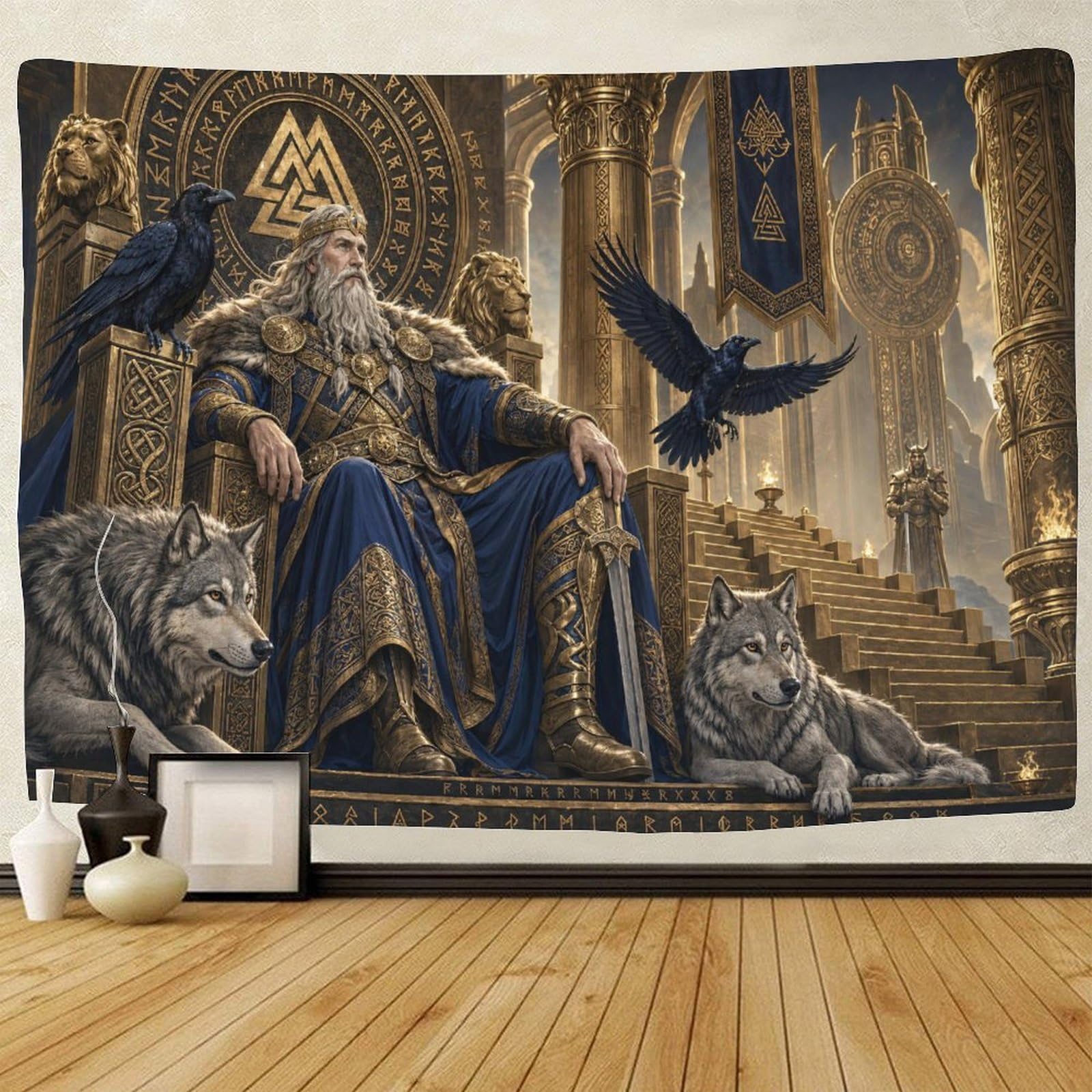 ASDFGHJKLZA Odin in Norse Mythology 3D Print Wall Hanging Decor Wall Tapestry Tapestries Home Decoration Curtain Bedroom Living Room 70cmx100cm