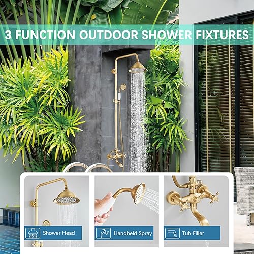 Miniatura 10 de MOSSON Sistema de ducha de lluvia para baño, juego de grifo de ducha al aire libre con cabezal de ducha de lluvia de 8 pulgadas, rociador de mano de