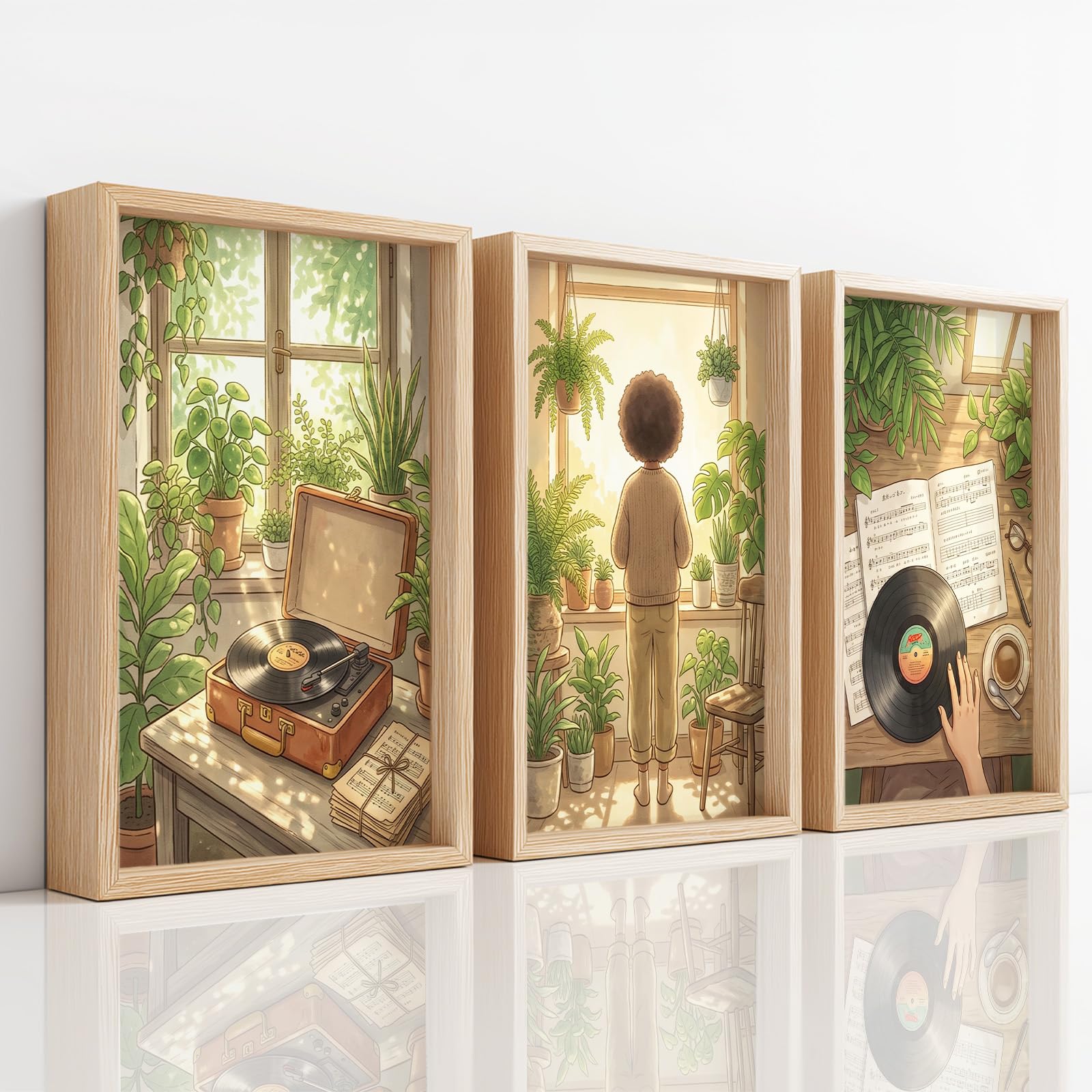 Générique Impression sur Toile Tableaux Decoratifs Muraux Déco Dessin Animé 50 x 70 cm Decoration Murale Peinture, Botanique Musique Tourne-Disque Vinyle, Pour Chambre Maison