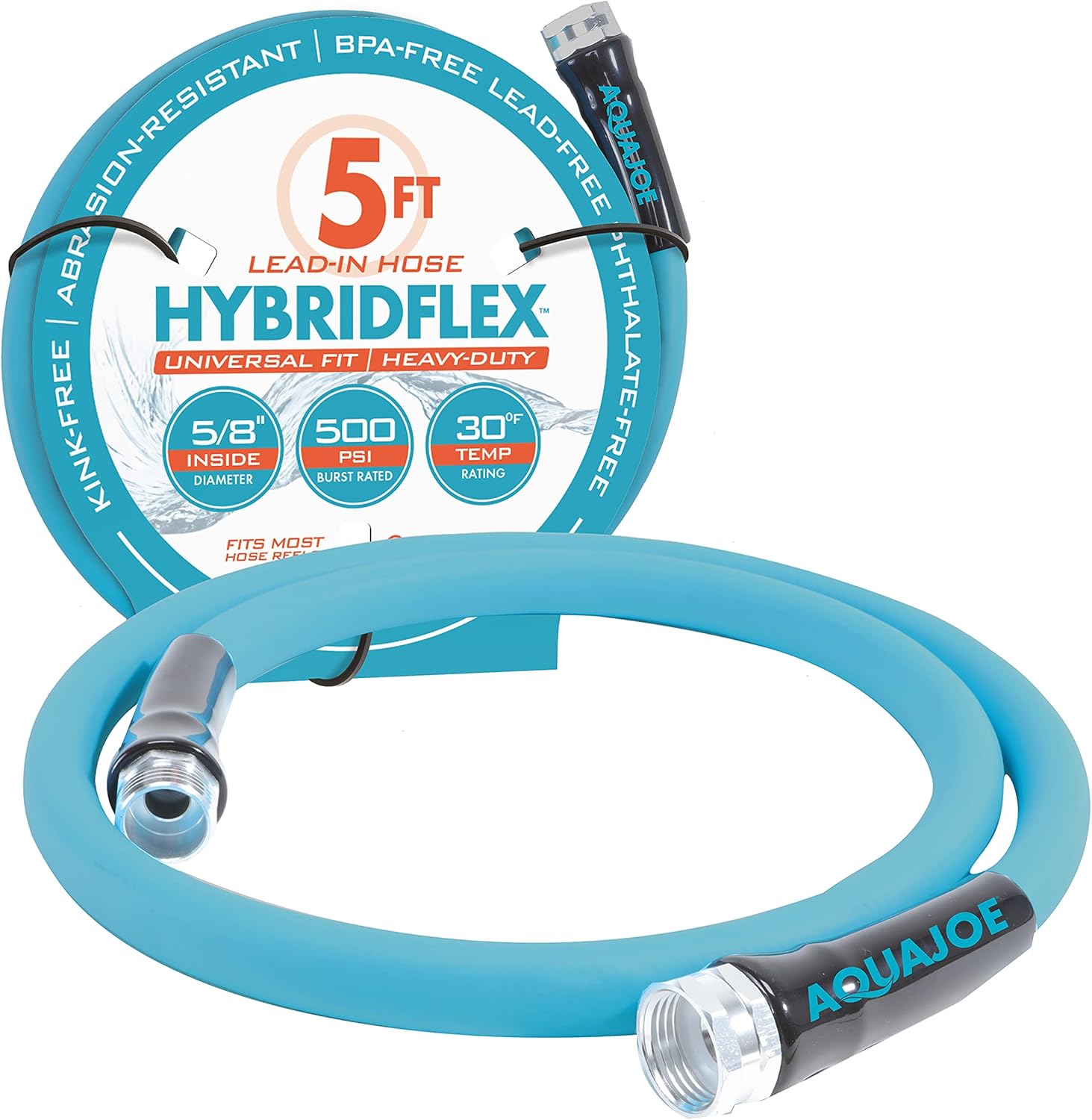 Aqua Joe AJPGH05-PRO /8-Inch HYBRIDFLEX Lead-in Hose, 5/8-Inch x 5-Foot, 500 PSI Burst Rating, Blue : Everything Else