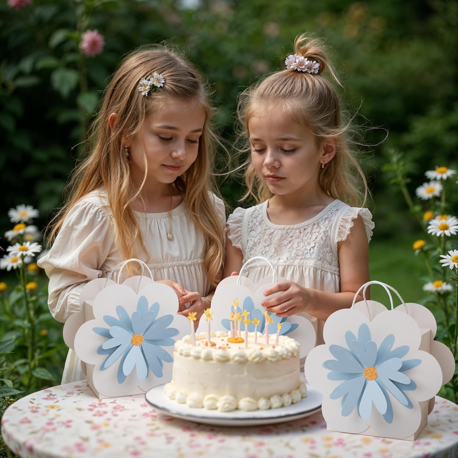 Cheerland Daisy Gift Bags Flower Party Favor Bag Blue Floral Treat Goodie for Woodland Baby Shower Girls Birthday Wedding Gender Reveal Tea Party Decorations Spring Supplies 8pcs - Image 4