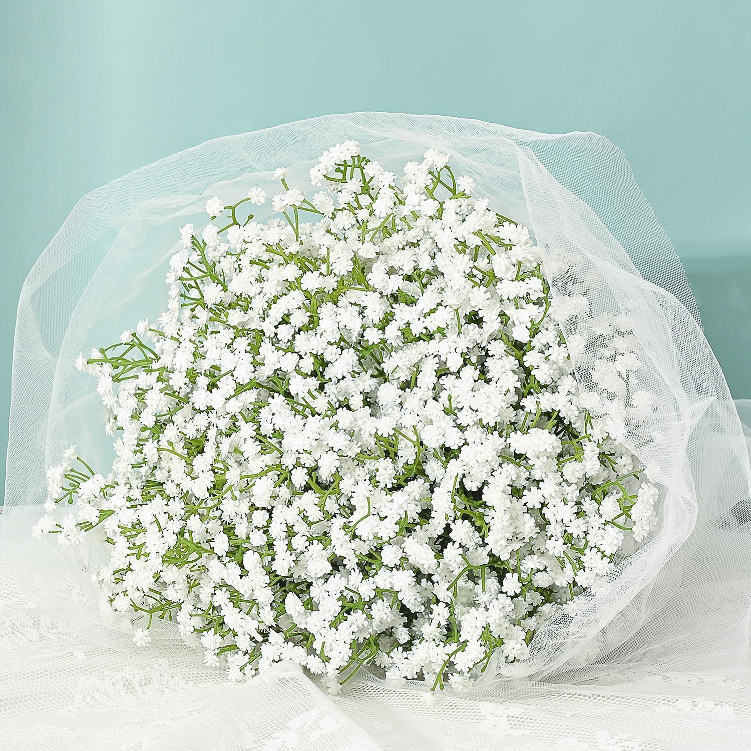 Macrak 6Pcs Babys Breath Artificial Flowers Real Touch Faux Baby Breath Gypsophila Bouquet for Wedding Floral Arrangement Party Decor (6pcs White)
