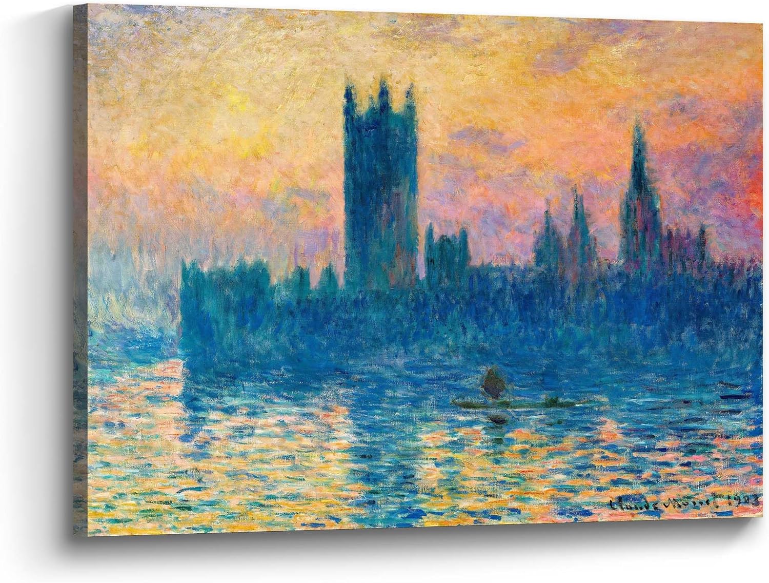 Claude Monet Wall Art Picture: Canvas Sunset The Houses of Parliament Painting Print Reproduction Giclee Artwork for Home Bedroom Room Decor Ready to Hang