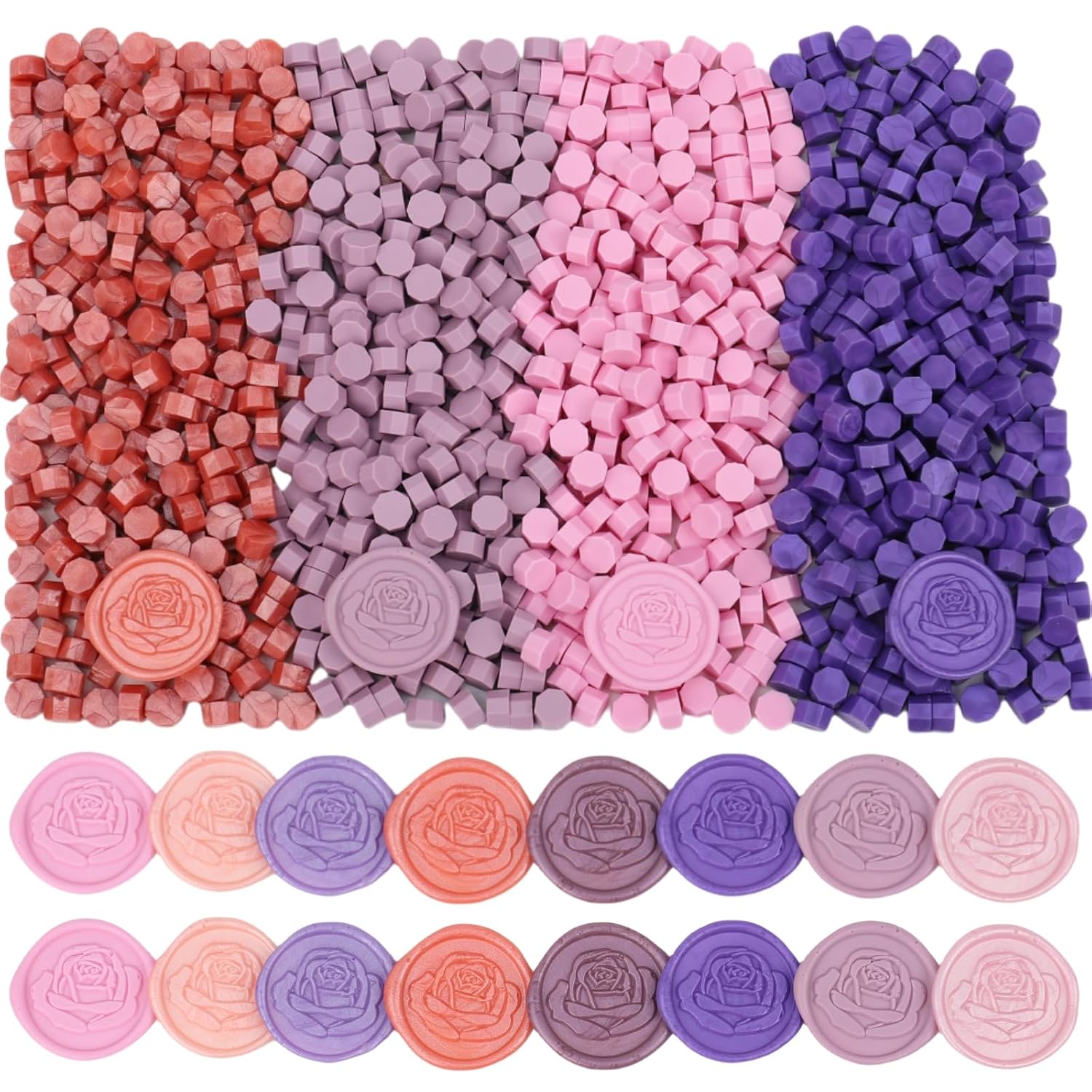 832Pcs Wax Seal Beads, Purple Pink Sealing Waxs Bead Pellets in 8 Colors Octagon Shape Include Purple Pink Orange Sealingwax Set for Stamp Seals & Wedding Invitation (Pink Purple Series)
