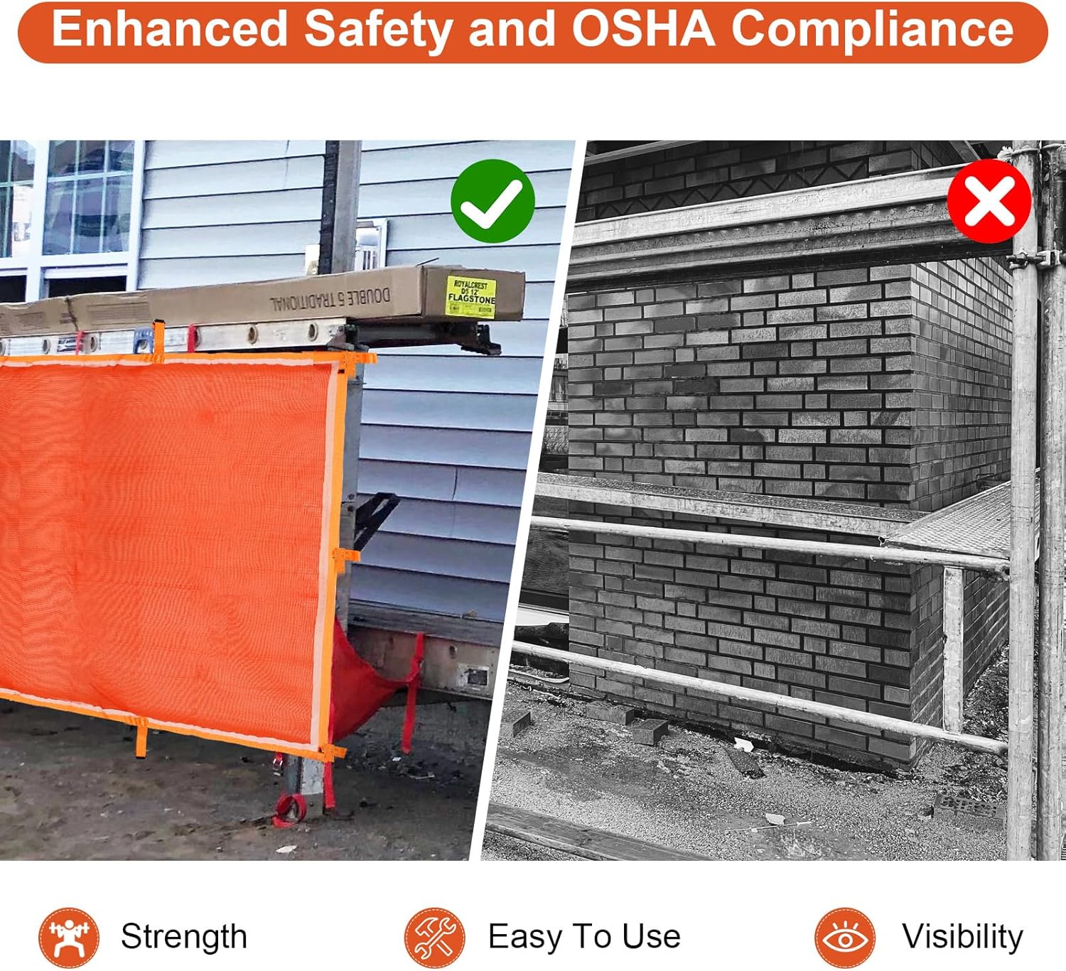 Superior Pump Jack Safety NET, Fire Retardant Construction Safety Debris Netting, 20 ft Industrial-Strength Scaffold Railing Net Enclosure, Workplace Safety Protection, Visibility Barrier