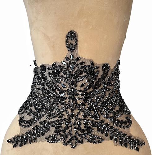 Miniatura 15 de Parches de costura de encaje con cuentas con piedras y cristales de diamantes de imitación cosidos, manualidades para disfraces de boda, decoración