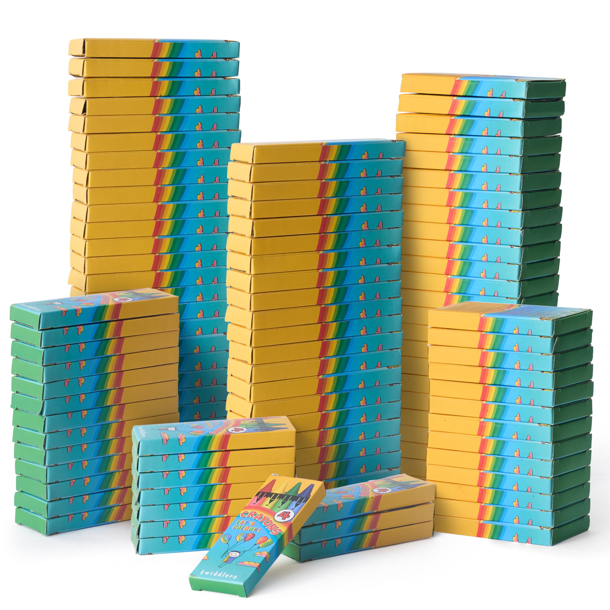 THE TWIDDLERS 100 Boxes of Wax Crayons - 4 Crayons Per Box, 400 Total, Mixed Coloured, Perfect for School Classrooms, Party Bag Fillers, Arts & Crafts, Restaurants