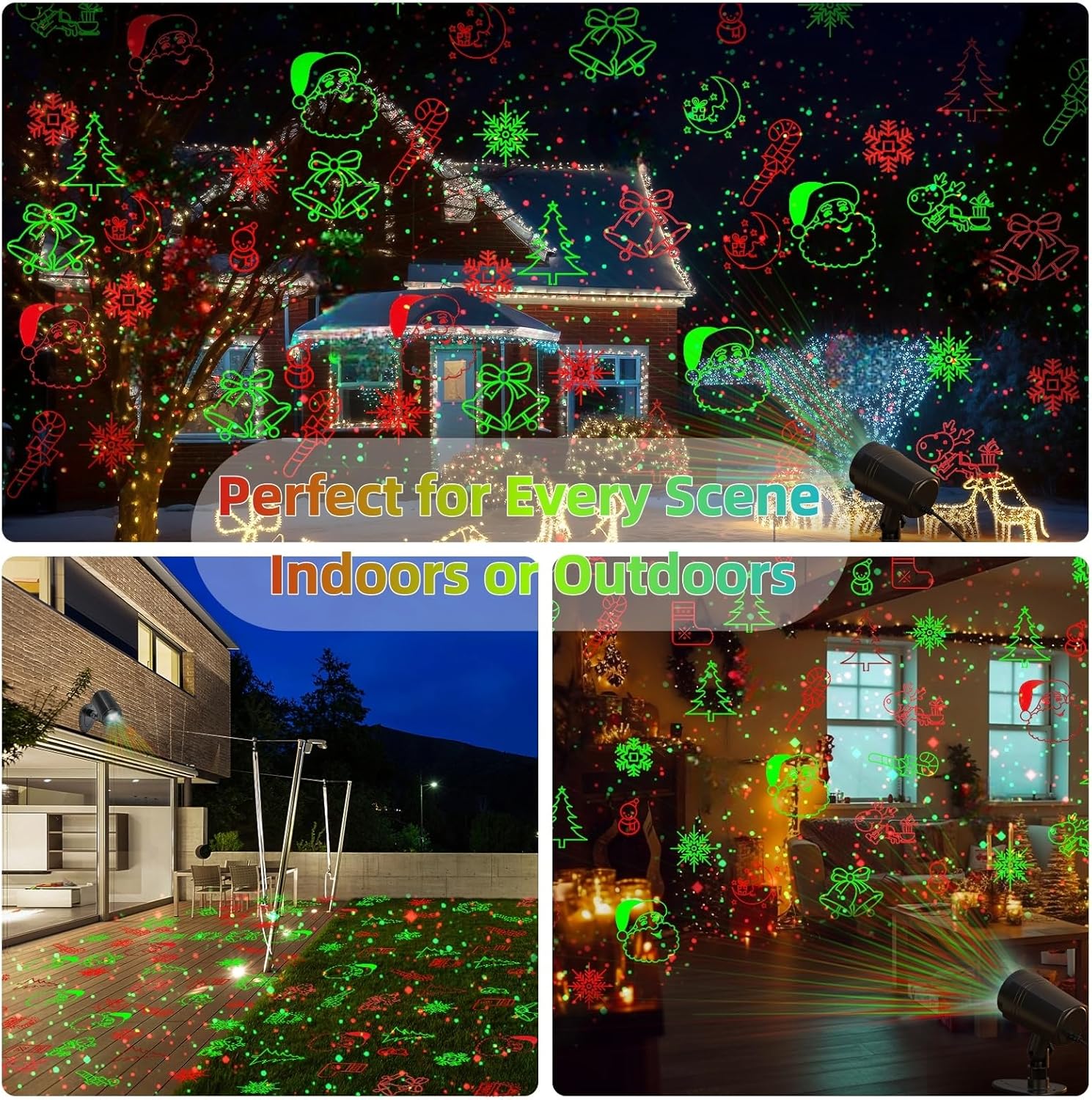 Laser Christmas Projector Lights Outdoor, Waterproof with Remote, Multiple Classic Christmas Patterns for Garden Outdoor, Indoor Home Party Christmas Décor Christmas Gift