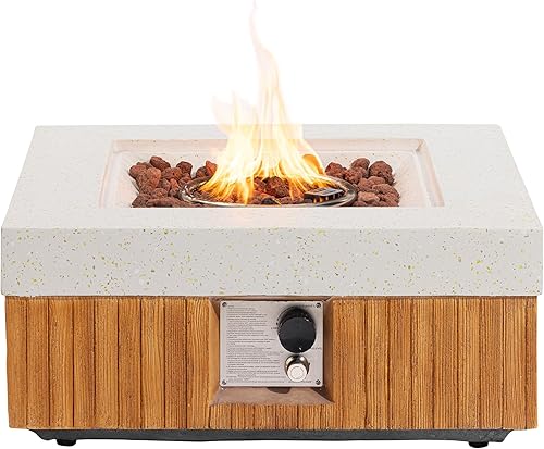 Miniatura 16 de COSIEST Juego de mesa de fuego de propano para exteriores de 2 piezas con mesa de tanque, mesa rectangular de terrazo de 42 pulgadas