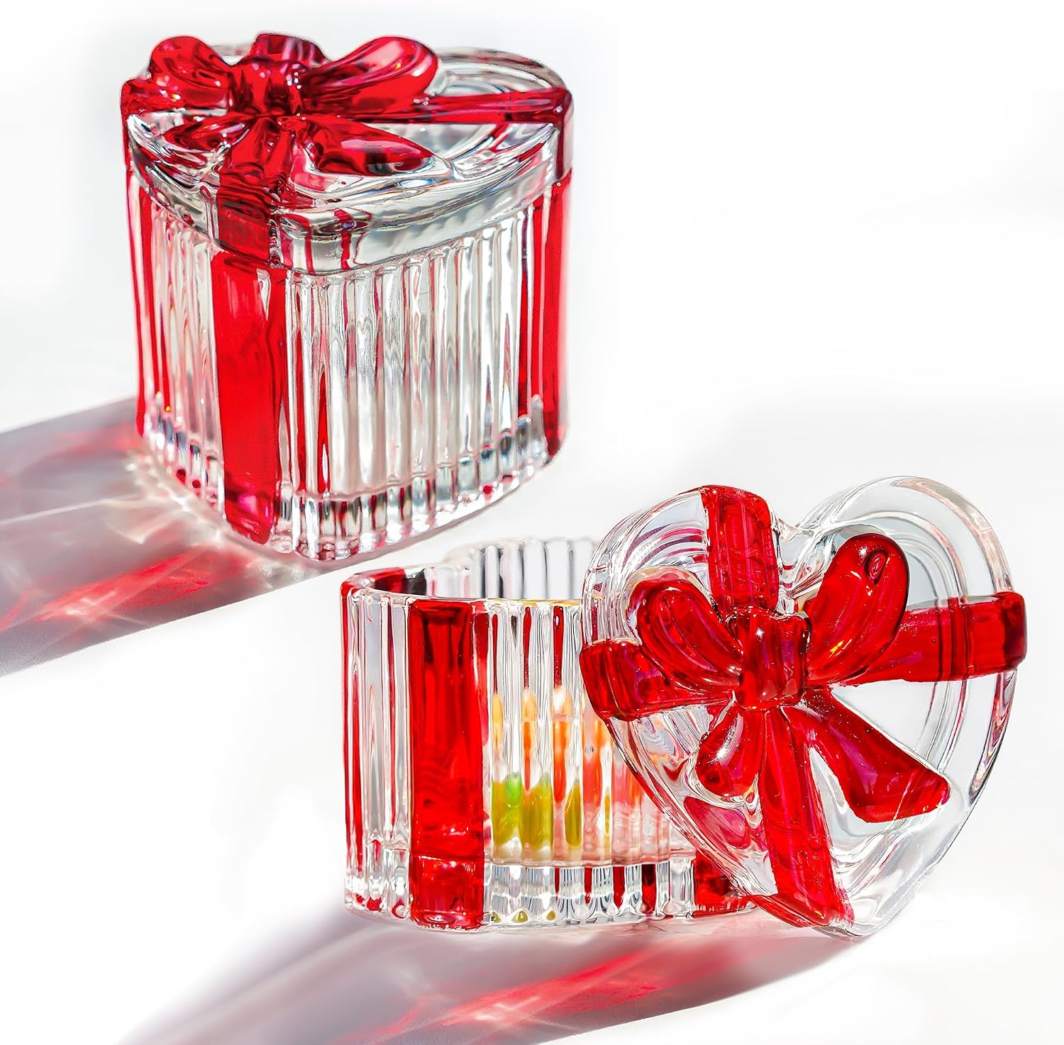 kanpura Clear Glass Jewelry Box Heart Shape Cute Box for Storage Ring Earring Trinket Vintage Decorative Glass Jar with Lid Christmas Gift for Women, Mom