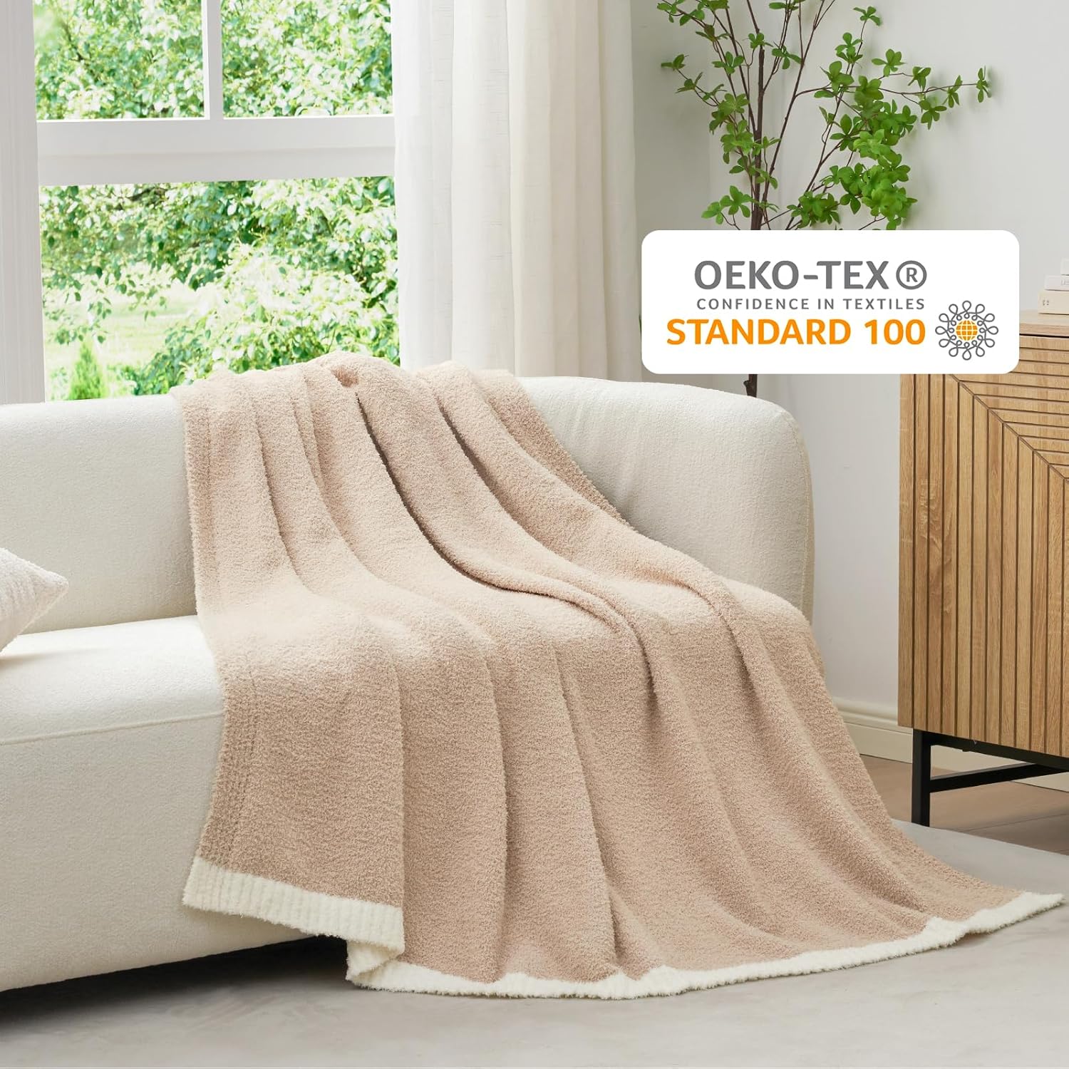 Snuggle Sac Ultra Soft Throw Blanket for Couch Bed Sofa 50x60 inches, Reversible Beige Blanket Microfiber Fluffy Fuzzy Cozy Knit Throws for Women Mothers Birthday Gifts - Image 4