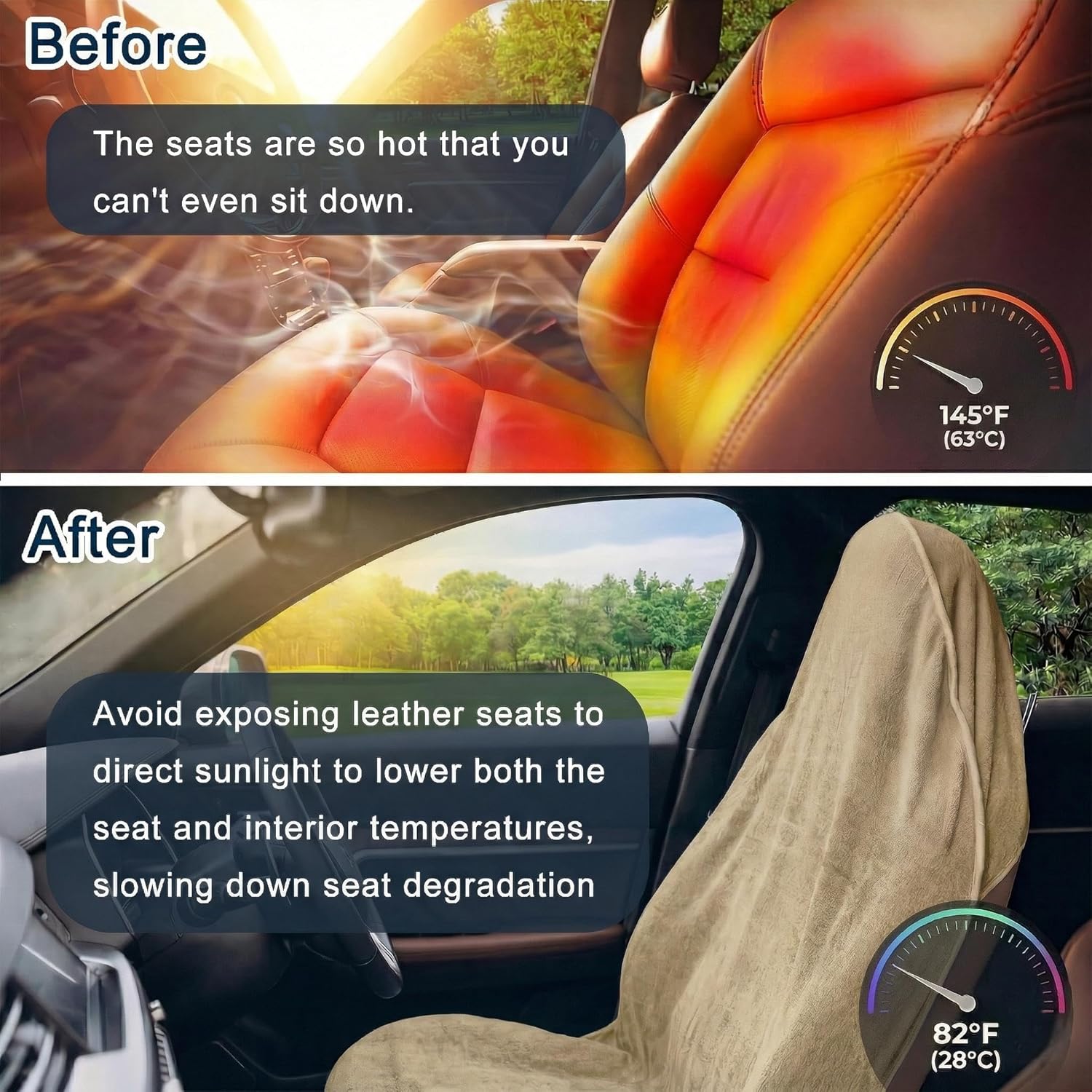 Car Seat Towel Cover, 2 Pack Universal Front Seat Protector for Cars, SUVs and Trucks, Sweat Towel Car Seat Cover for Gym, Yoga, Swimming, Pets and Family Travel, Beige,
