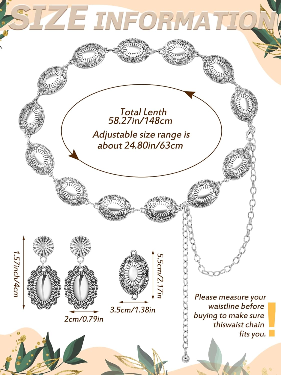 Glenmal Western Concho Belt Cowgirl Earrings Set for Women Cowgirl Waist Chain Belts Boho Earrings for Country Concert Outfit - Image 2