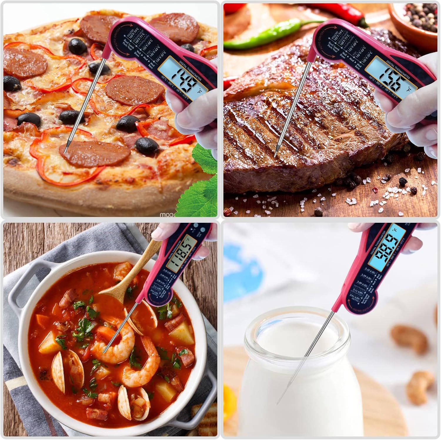 review Naitmsad Digital Meat Thermometer with Probe, IP67 Waterproof Accurate Instant Read Thermometer with Backlight & Calibration for Meat, Deep Frying, Baking, Outdoor Cooking, Grilling & BBQ