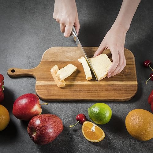 Vista 5 de Juego de tablas de cortar de madera con mango para cocina, grandes y pequeñas, 2 paquetes de tablas de cortar de madera de acacia para carne, queso