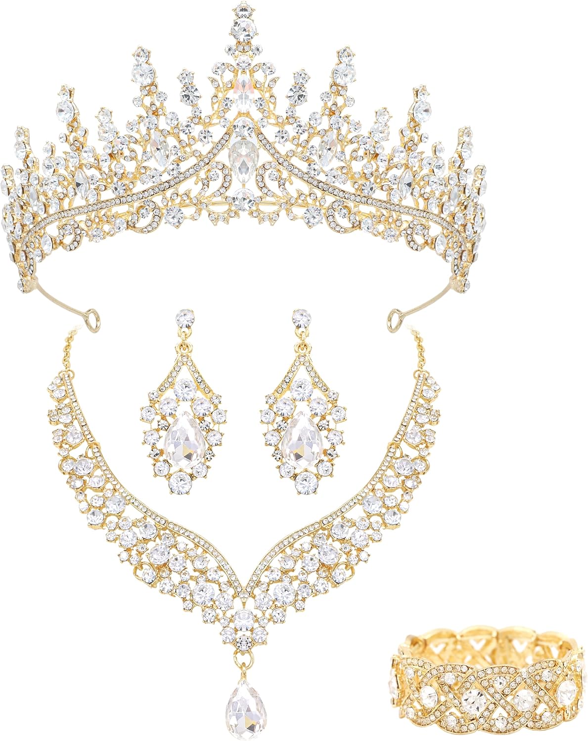 Tiaras and Crowns for Bride,Wedding Earrings Necklace Bracelets, Crystal Bridal Jewelry Set, Costume Party Halloween Prom Pageant Jewelry for Women