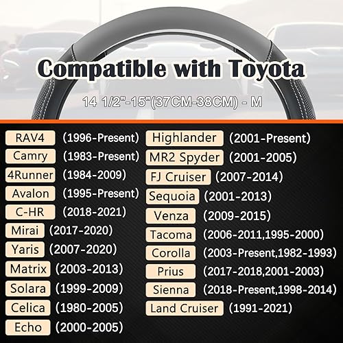 Miniatura 3 de GIANT PANDA Cubierta del volante del coche para Toyota RAV4, Camry, Highlander, Corolla, Prius, Tacoma, tamaño estándar - negro+gris