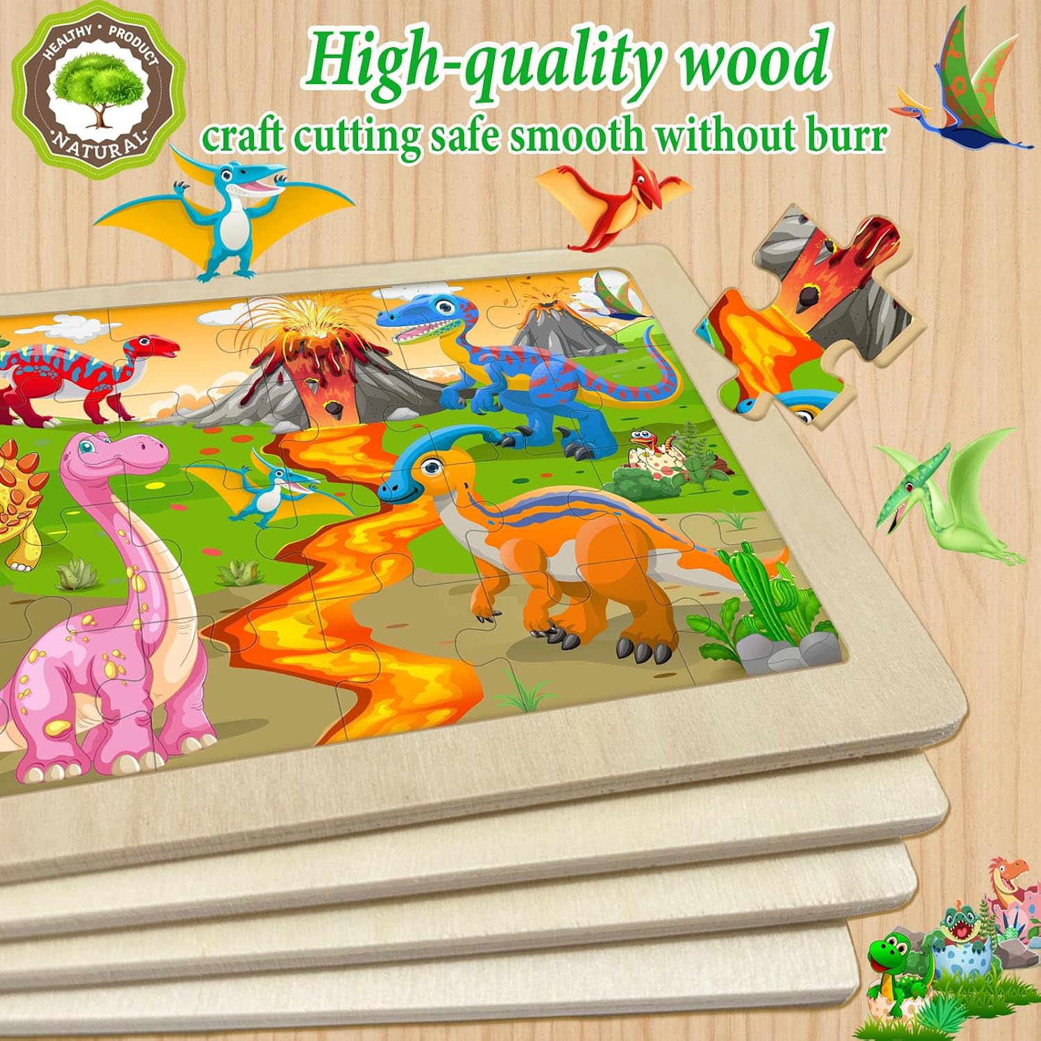 Puzzles for Kids Ages 4-6, 24 Pcs Dinosaur Prehistoric Animal Wooden Jigsaw Puzzles with Tray, T-Rex, Triceratops & Aquatic Dinosaur STEM Learning Toys, Birthday Gift for Toddlers 3-8