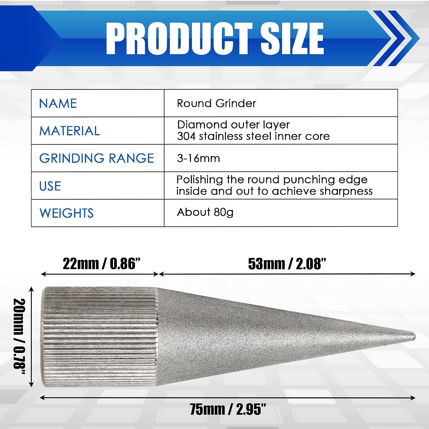Leather Hole Punch Sharpener Emery Round Edge Grinder Polishing Polisher Tool for Handmade Manual DIY Crafts 3-16MM, Silver-Gray
