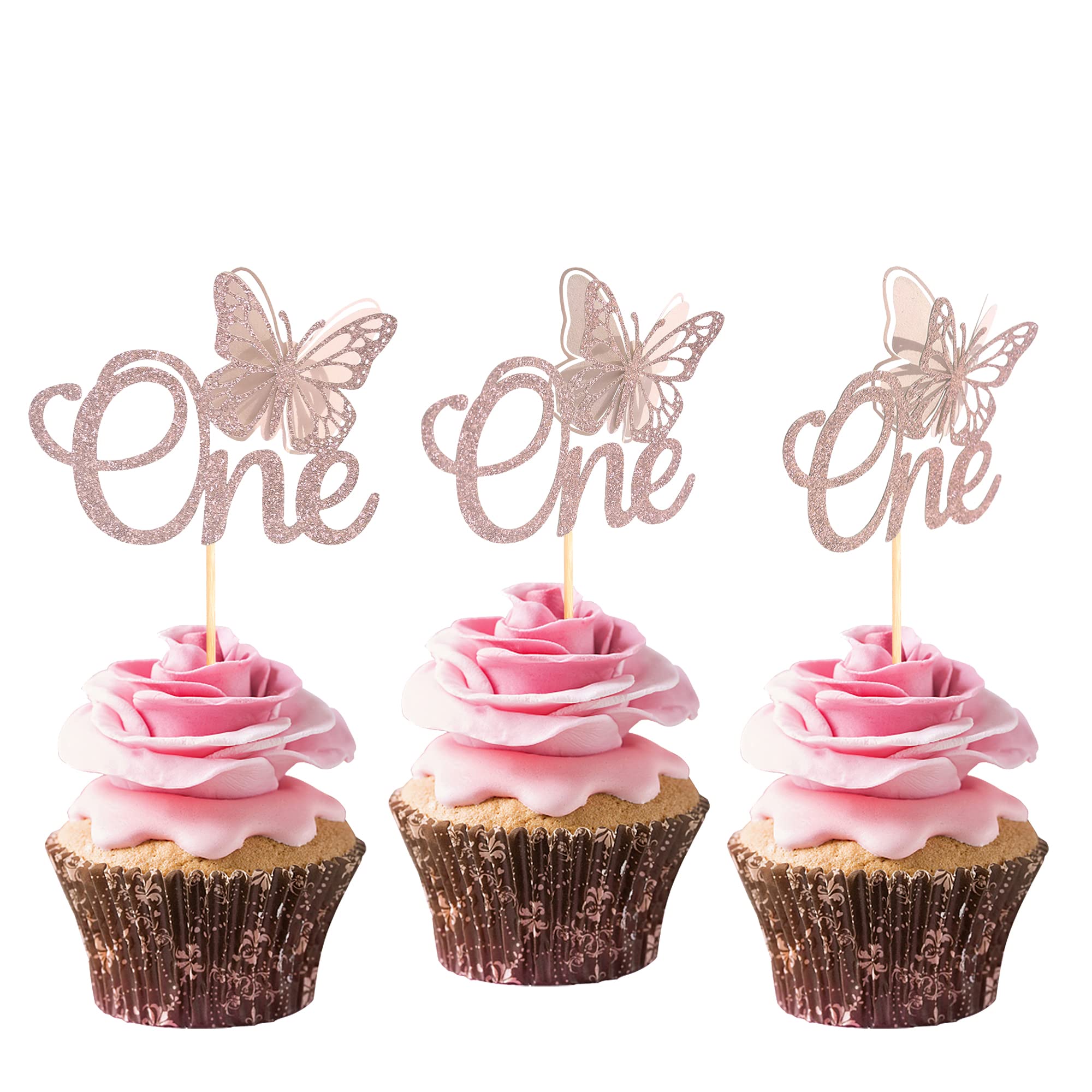 24 Stück Schmetterling Cupcake-Topper In Rose Gold - Glitzer-Deko Für Geburtstag, Babyparty & Hochzeit